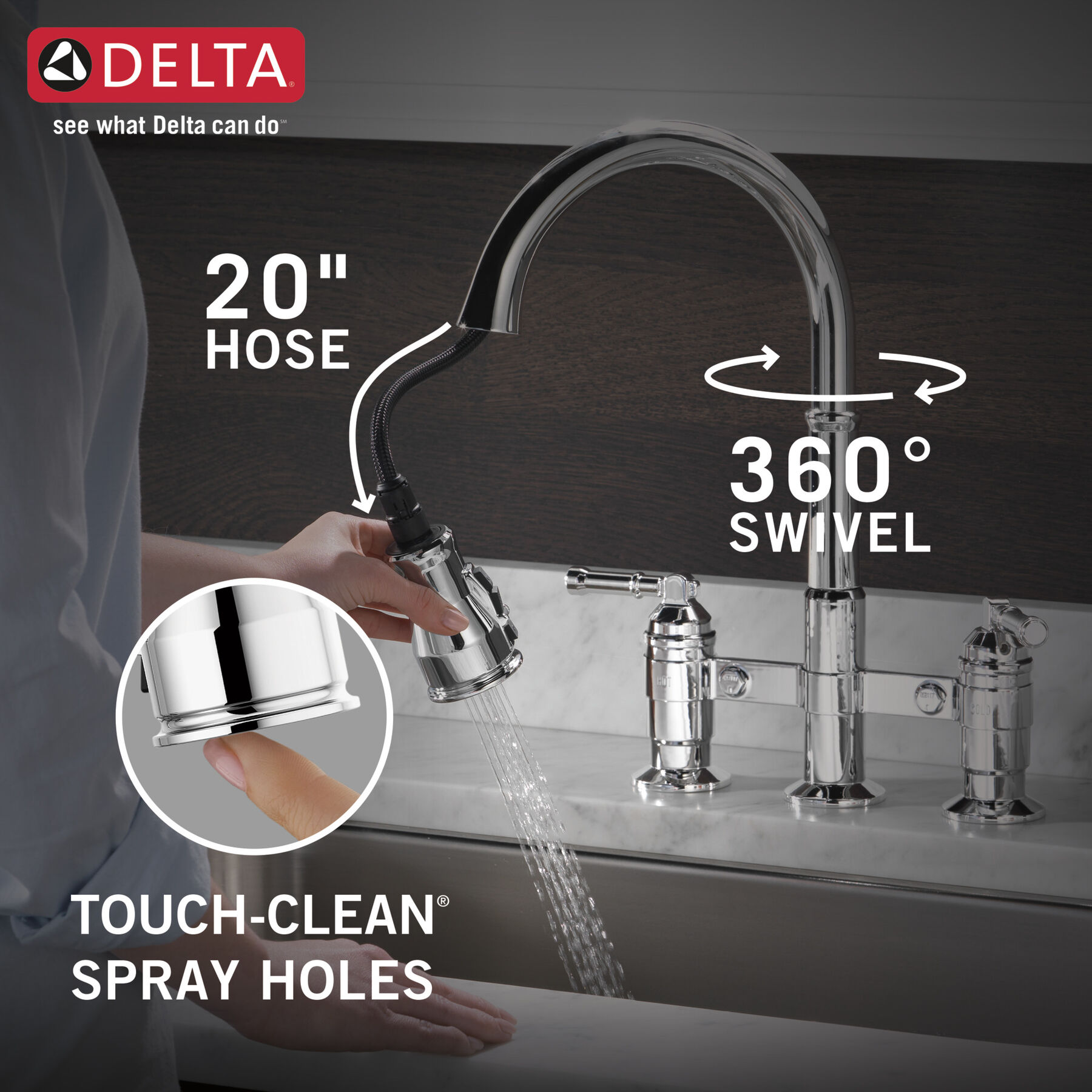 Two Handle Pull-Down Bridge Kitchen Faucet, image 4