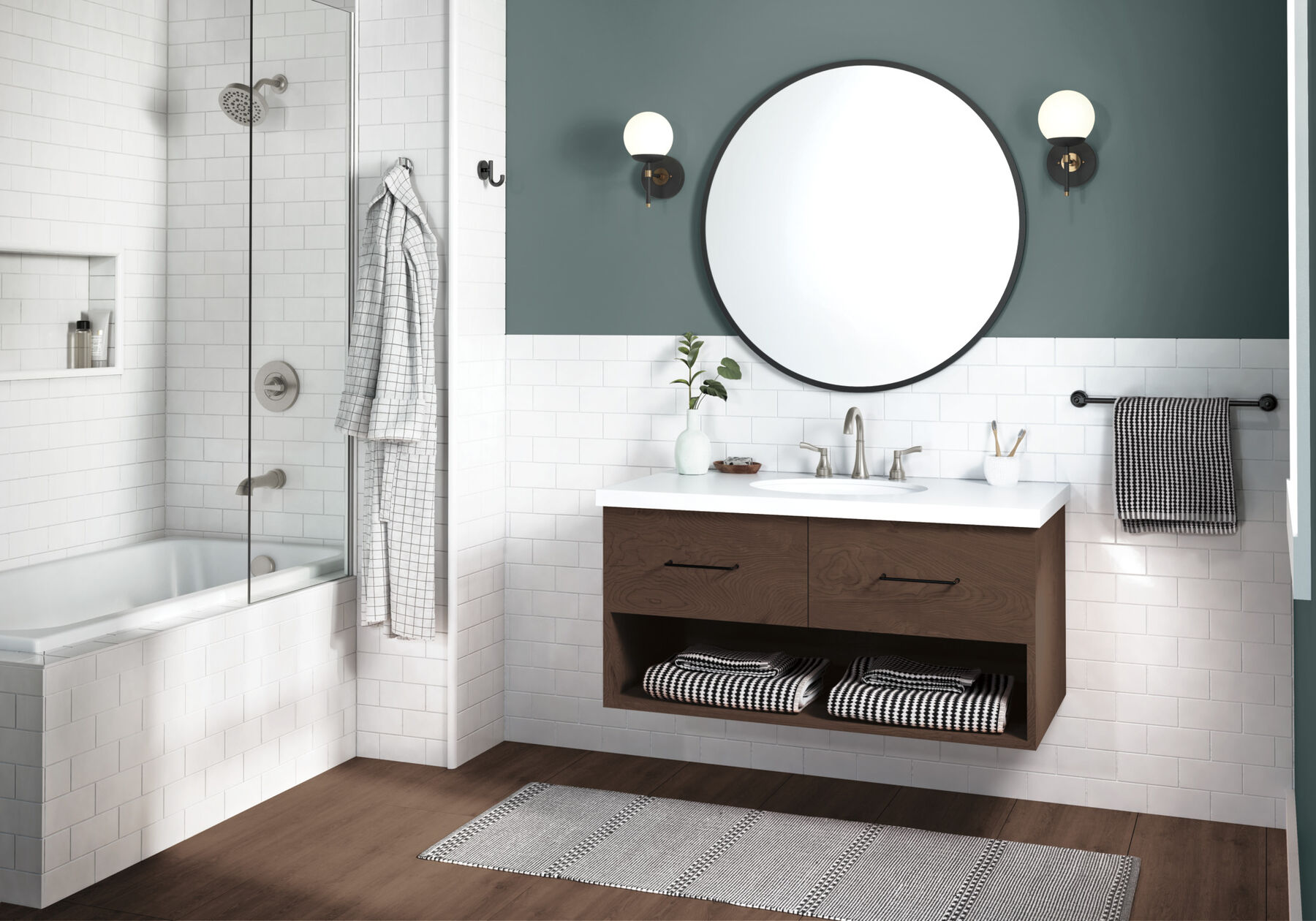 Widespread Lavatory Faucet with 14 Series Tub Shower Trim and Rough Bundle