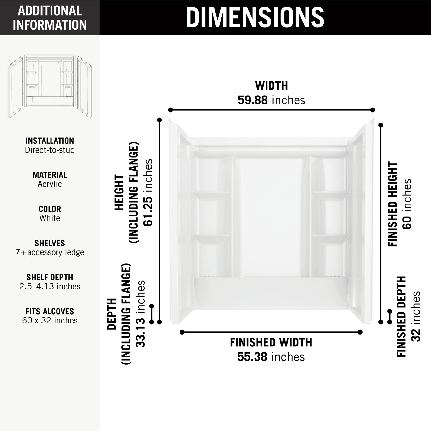 EverEdge Bathtub Wall 60"x32", image 12