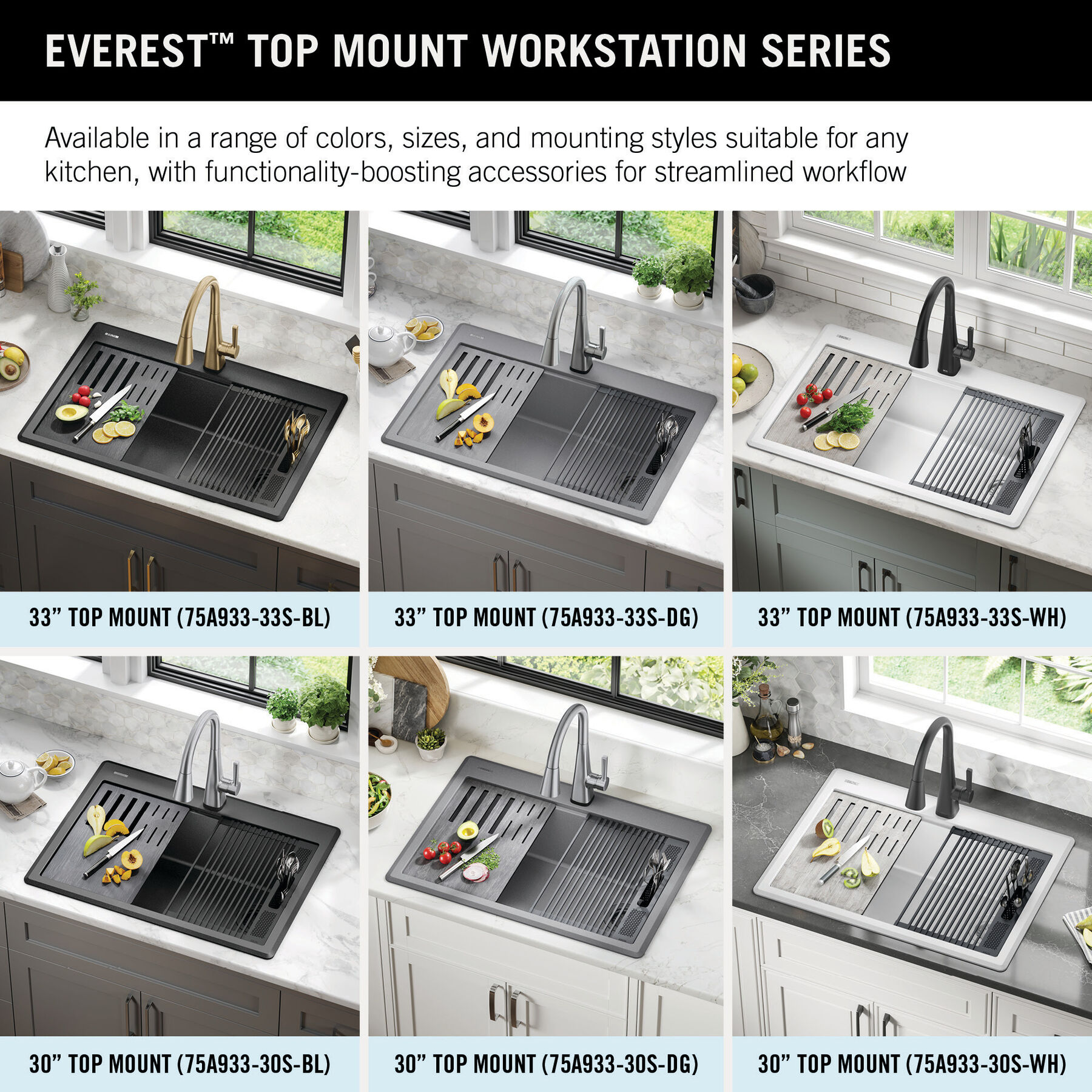 30” Granite Composite Workstation Kitchen Sink Drop-In Top Mount Single Bowl with WorkFlow™ Ledge and Accessories in Black, image 5