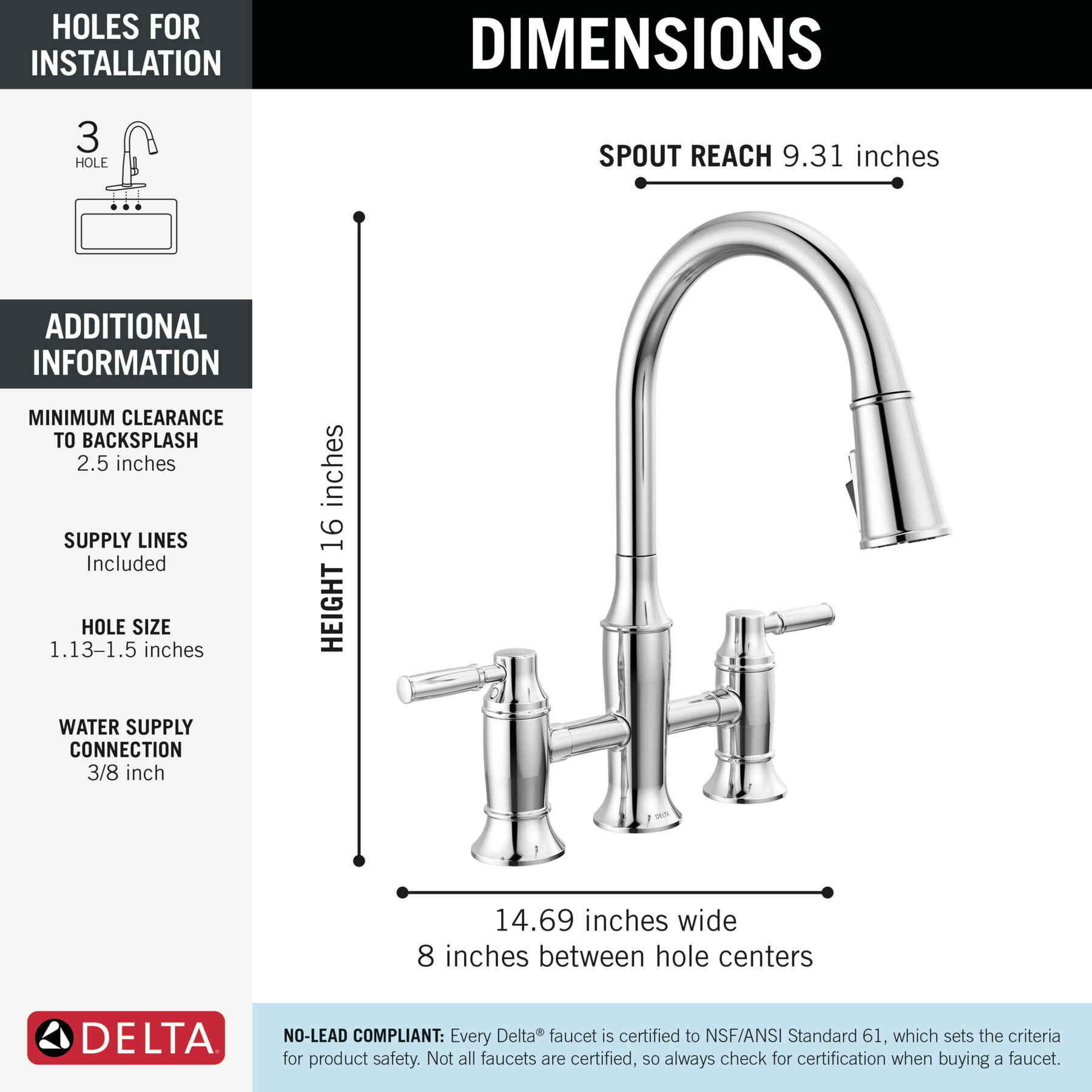 Two Handle Pull-Down Bridge Kitchen Faucet, image 1