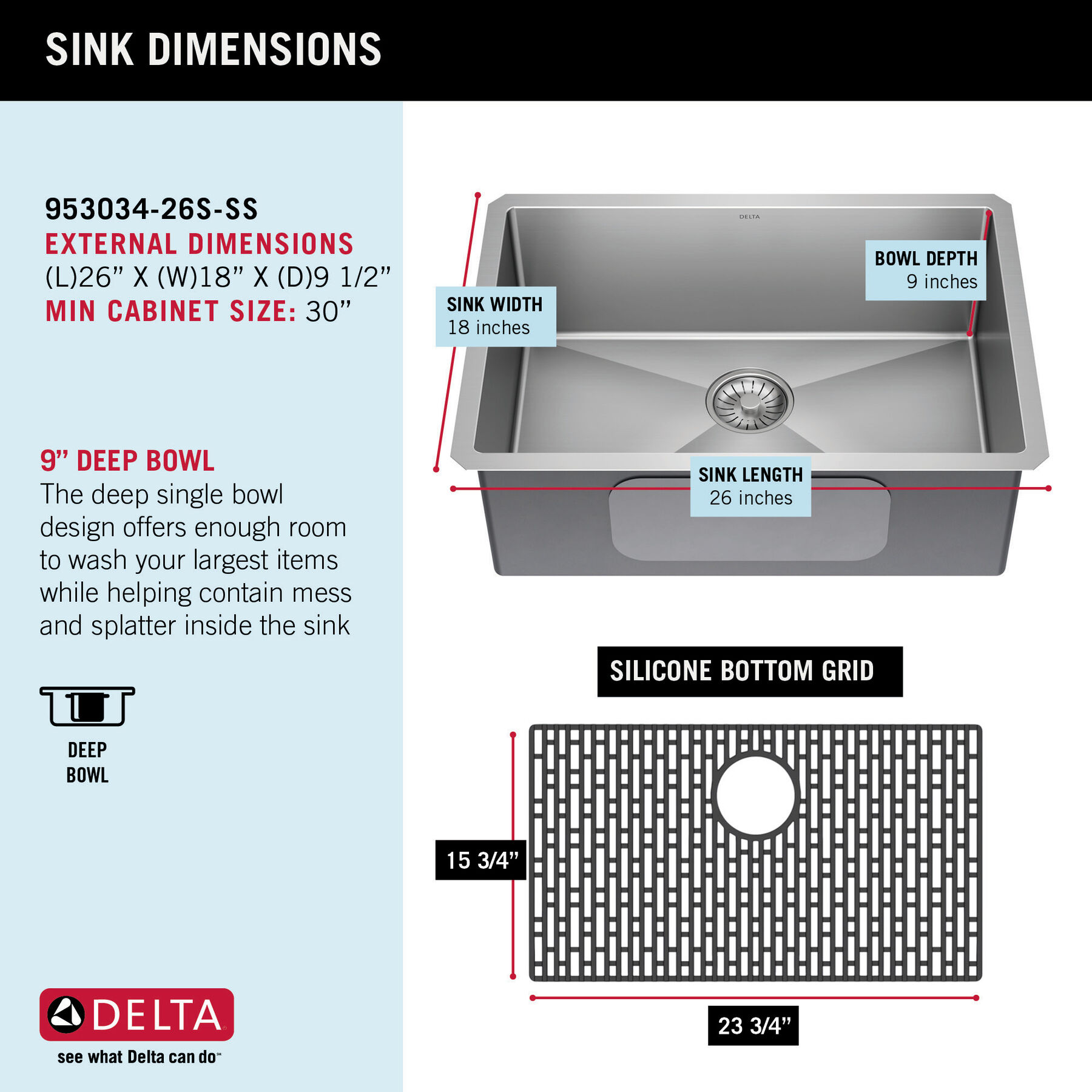 26” Undermount Stainless Steel Single Bowl Kitchen Sink with Accessories, image 6