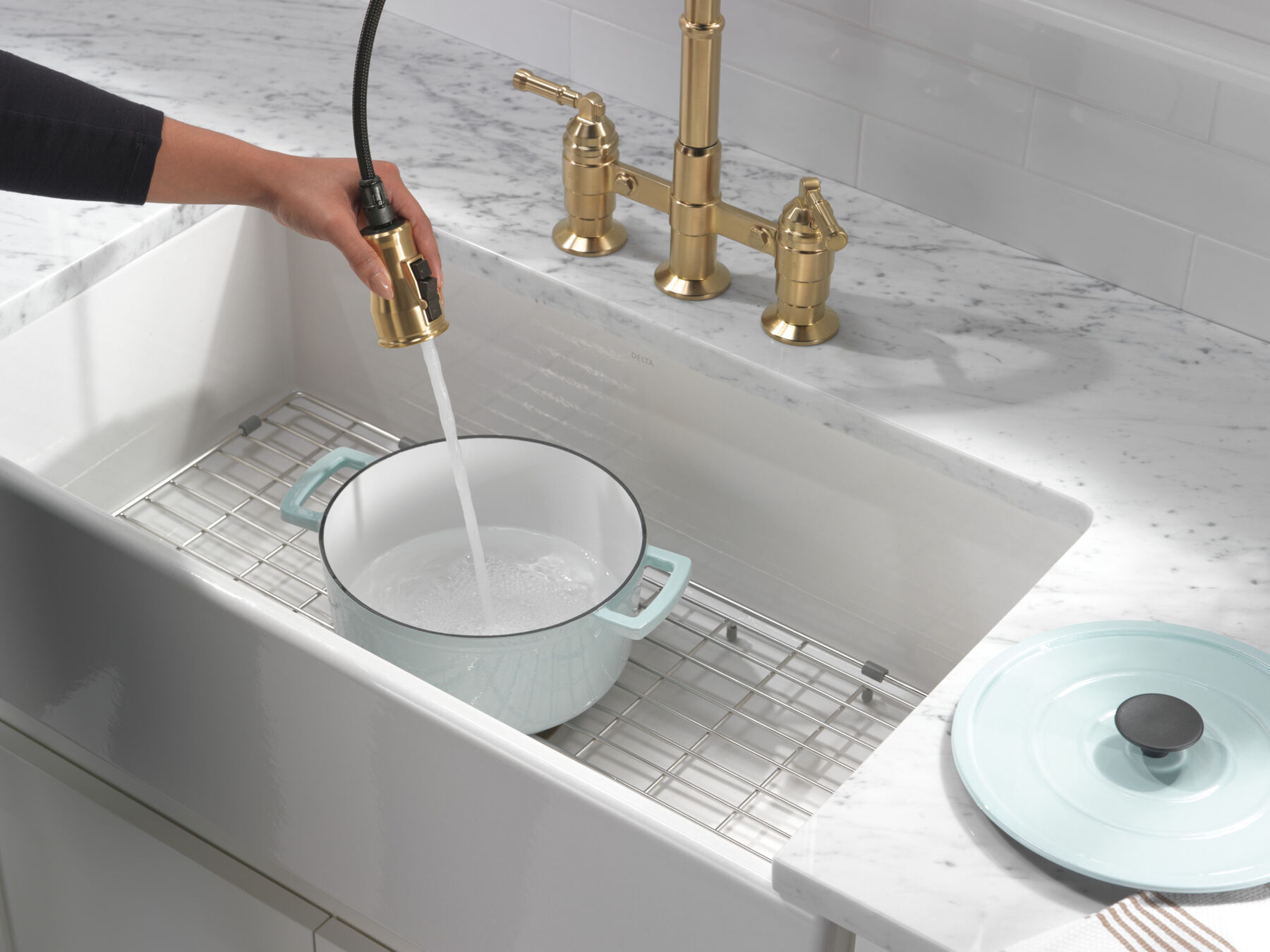 Two Handle Pull-Down Bridge Kitchen Faucet, image 5