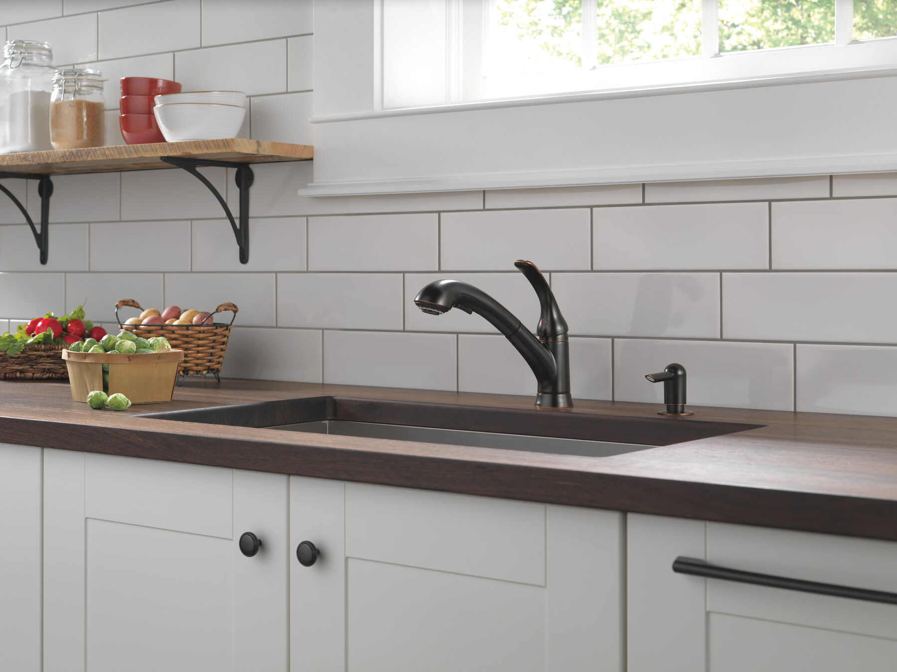 Single Handle Pull-Out Kitchen Faucet with Soap Dispenser, image 7