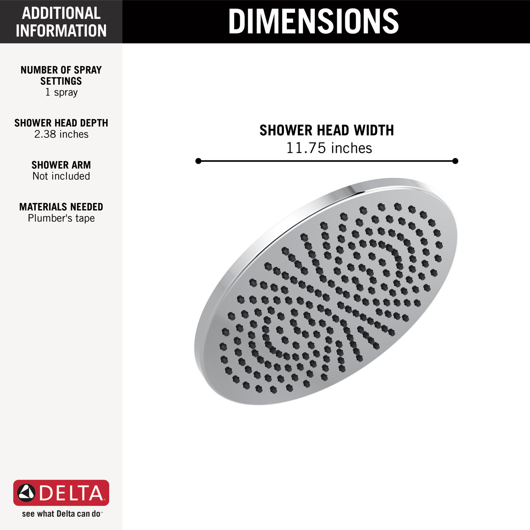 Single-Setting Metal Raincan Shower Head, image 1