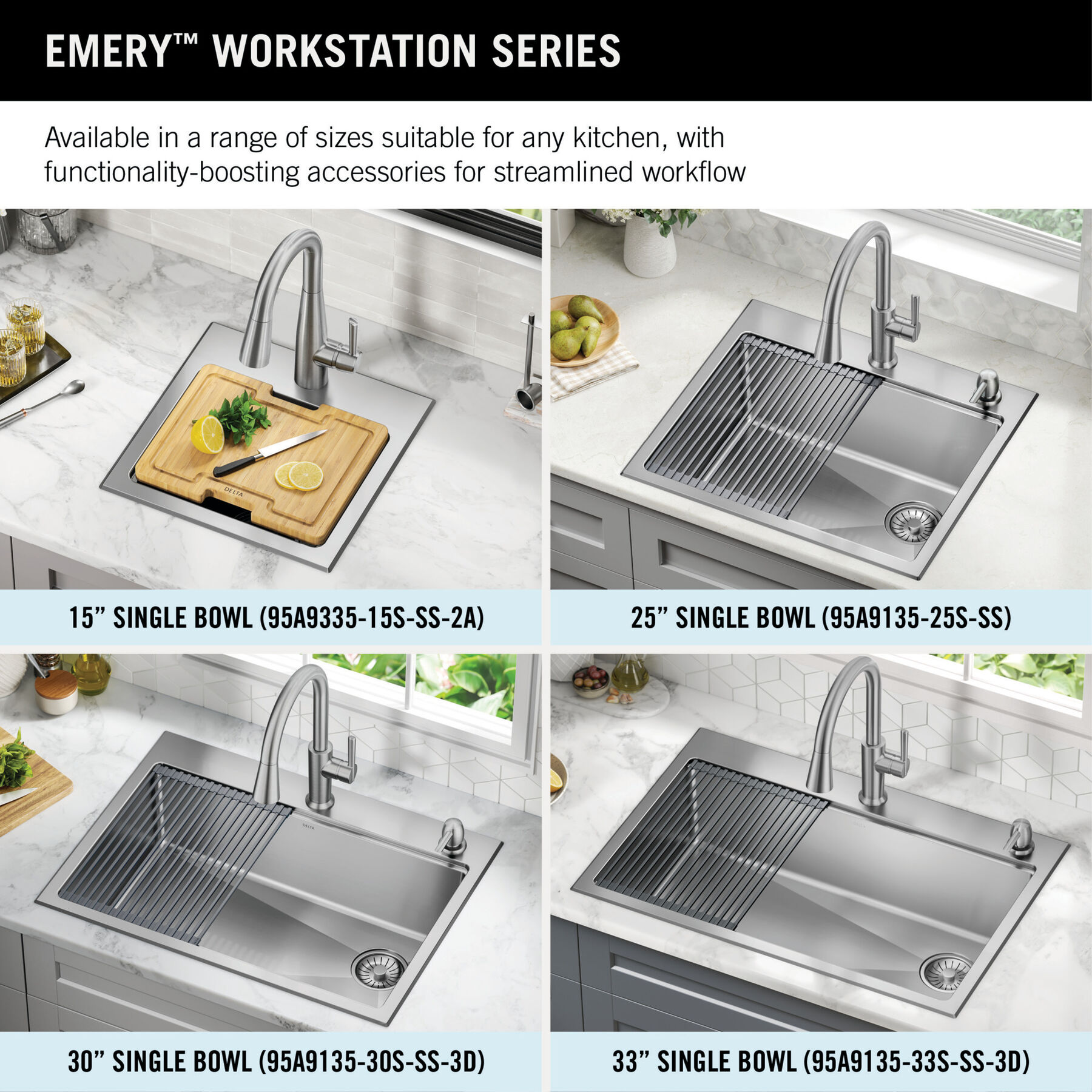 33” Stainless Steel Workstation Kitchen Sink Drop-In Undermount Single Bowl with WorkFlow™ Ledge and Accessories, image 5