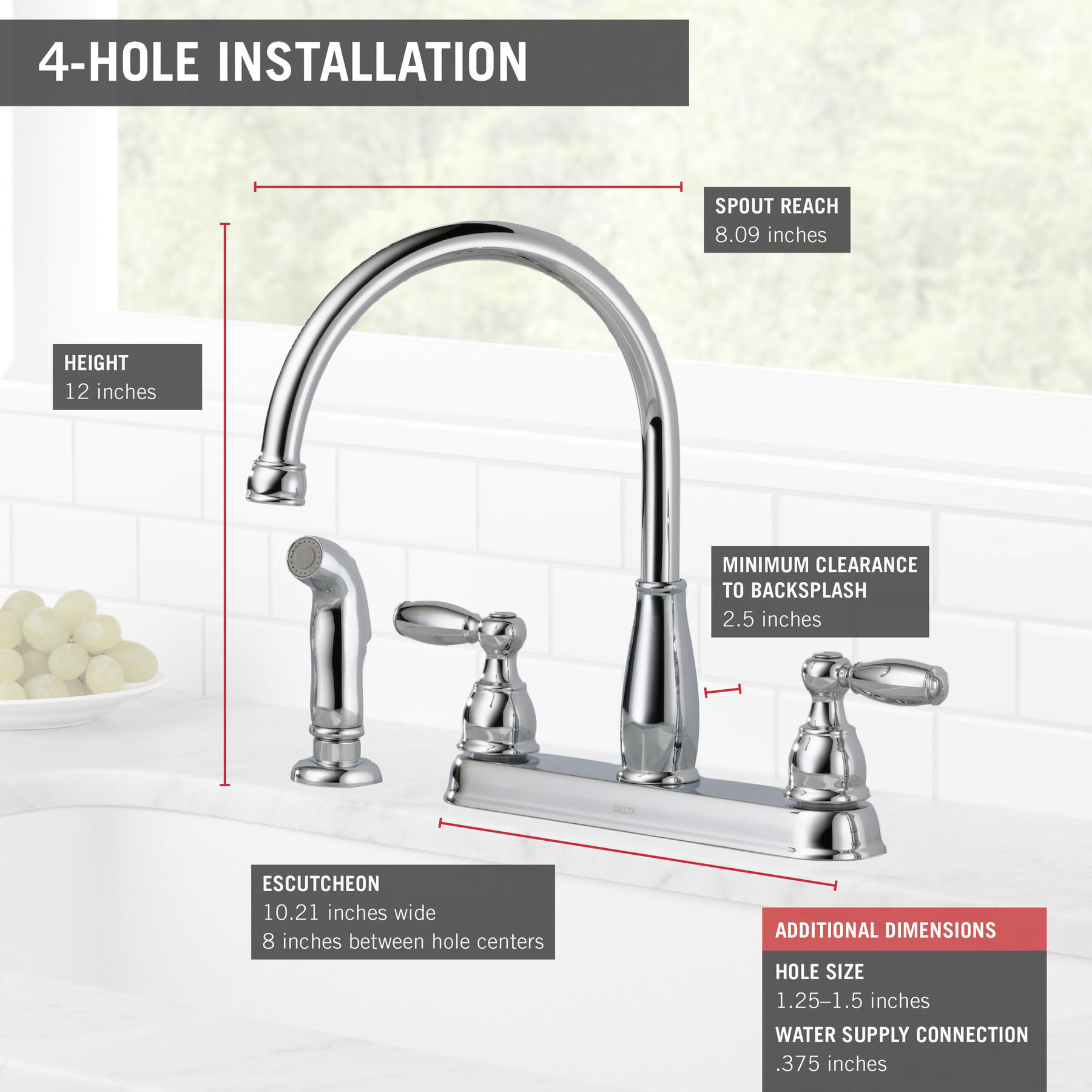 Two Handle Kitchen Faucet with Spray, image 3