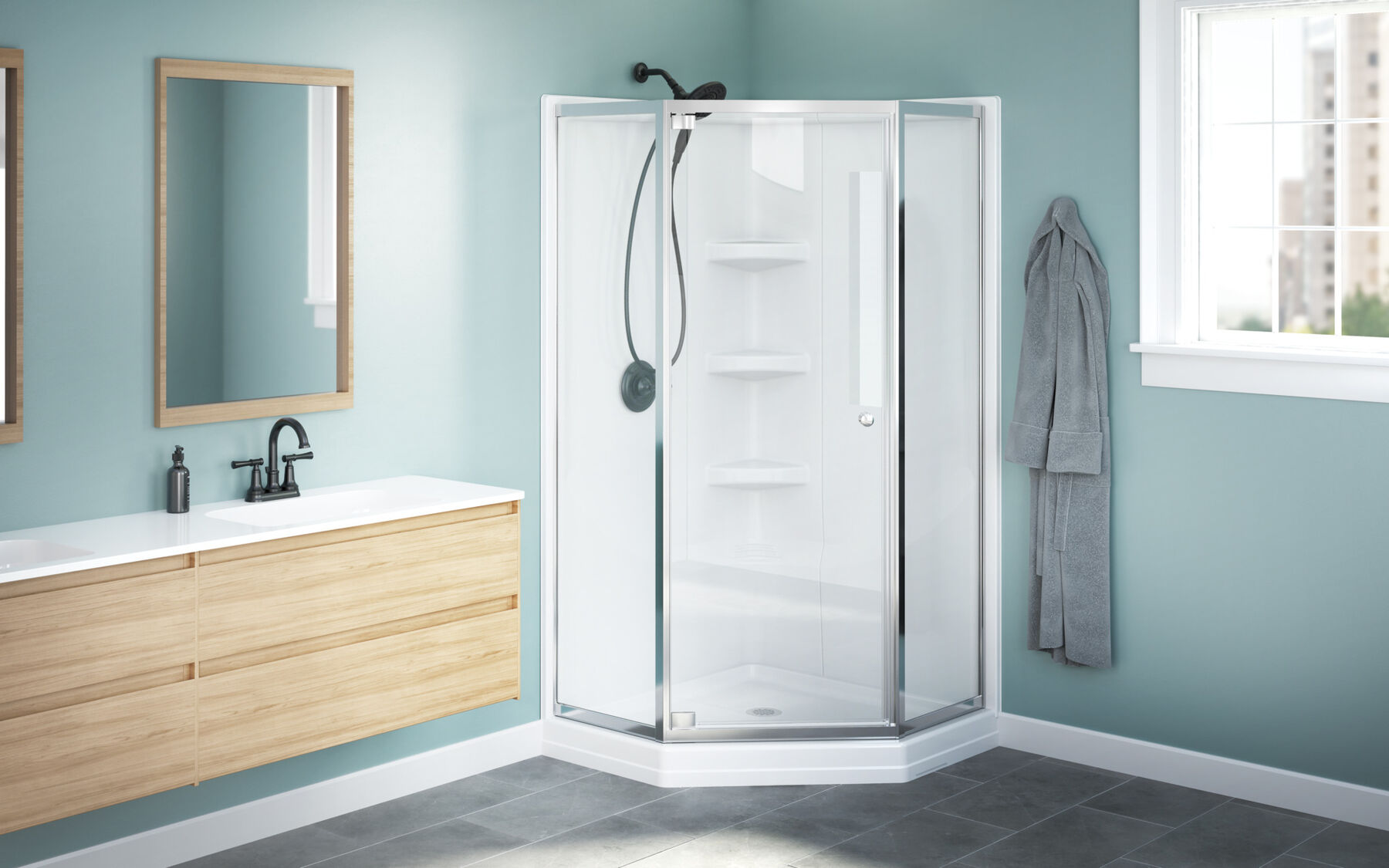 38x38 Corner Shower Bundle with Door - Framed Neo with Direct-to-Stud Wall Set, image 2
