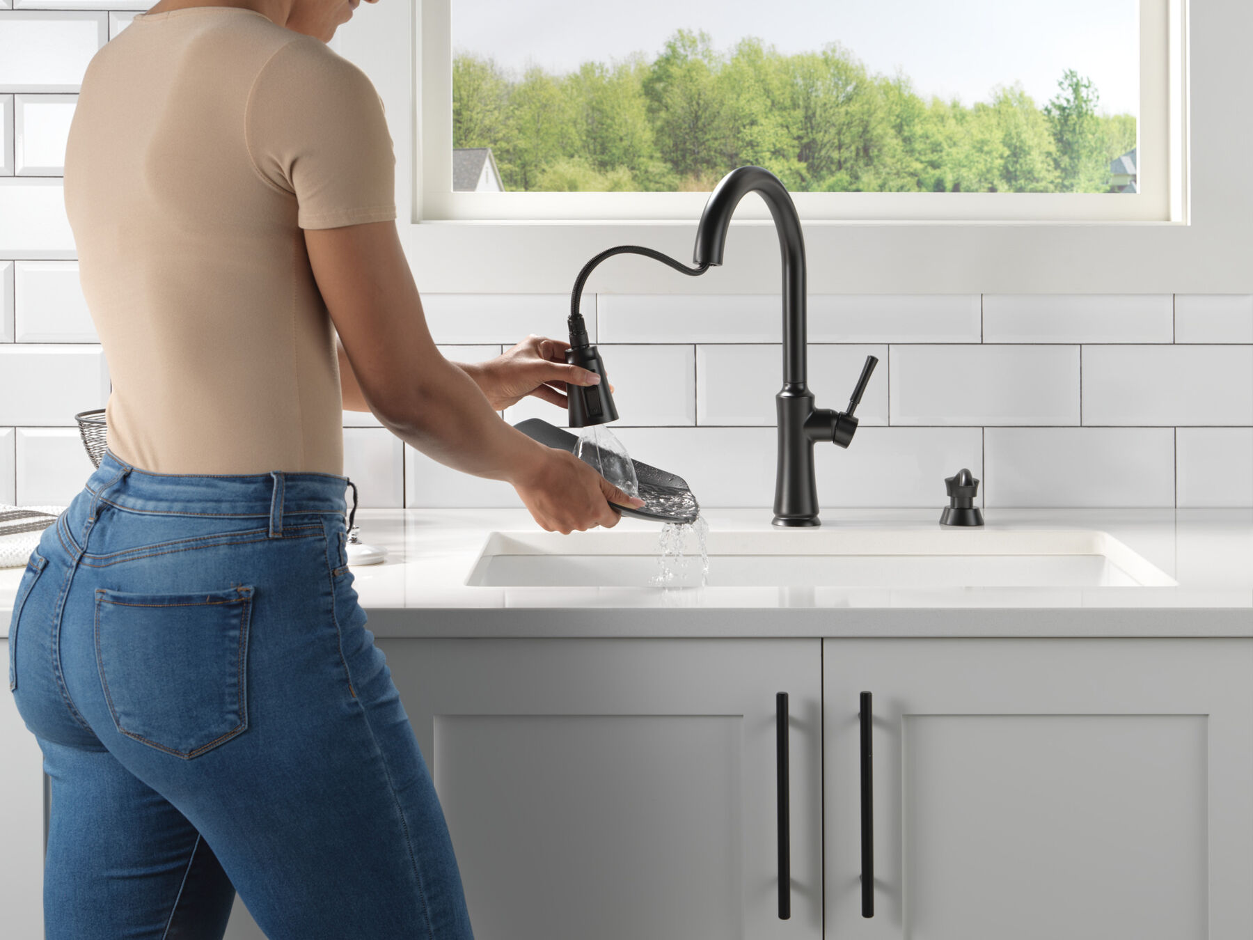 Single Handle Pull-Down Kitchen Faucet with Soap Dispenser and ShieldSpray Technology, image 5