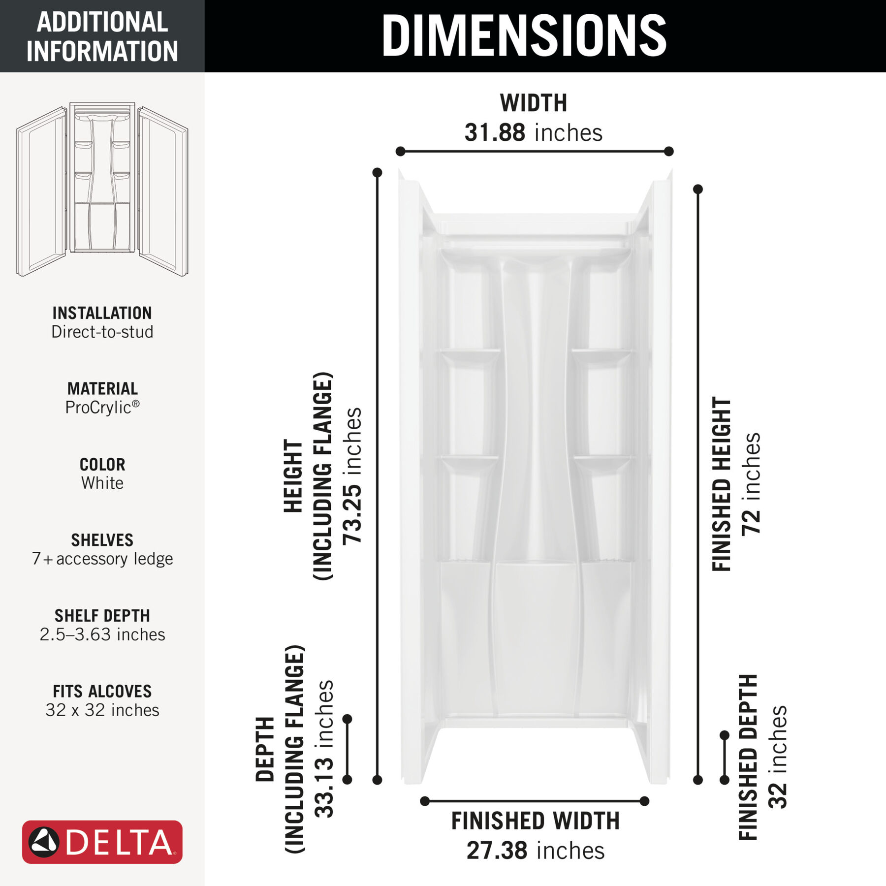 32"x32" Classic 500 Shower Wall