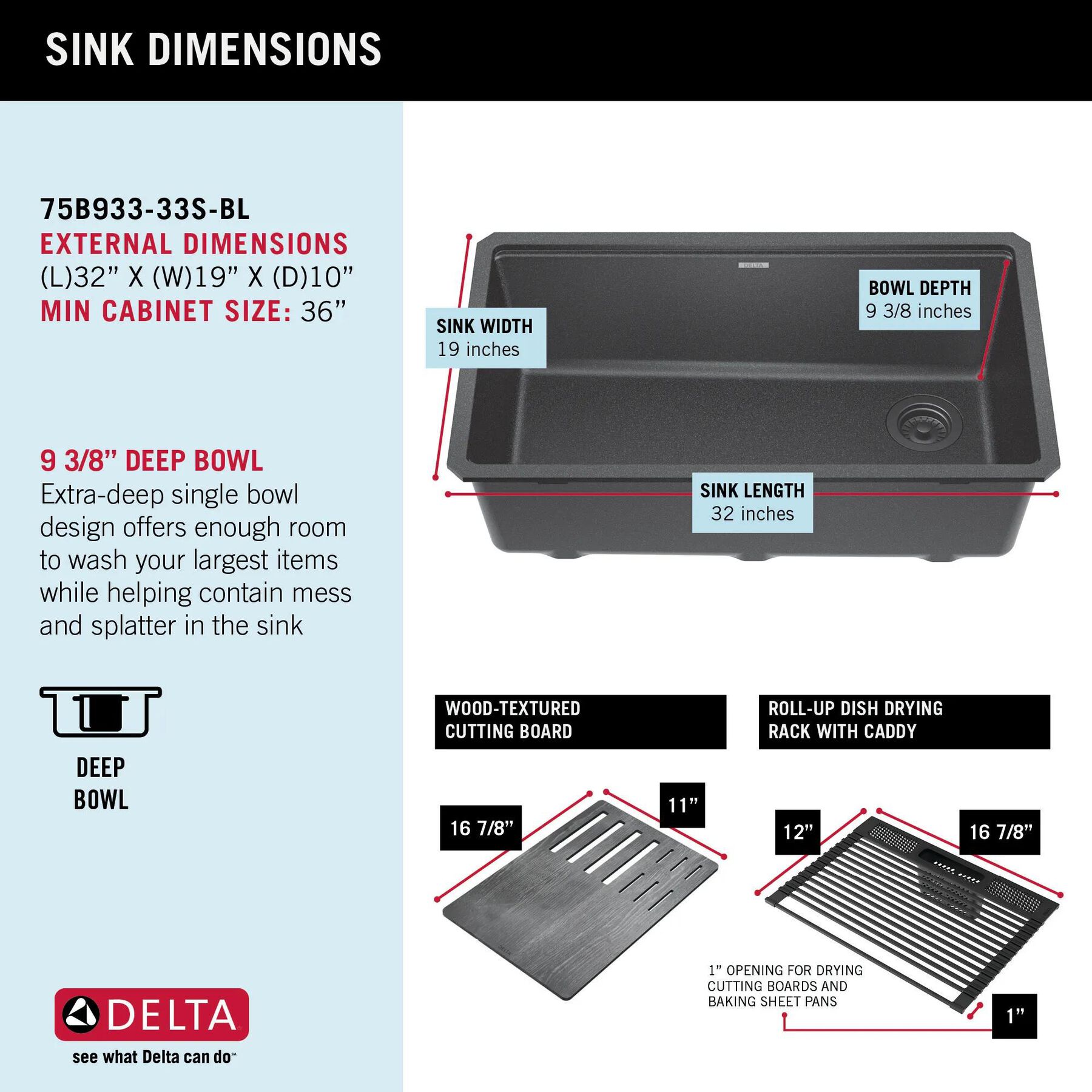 32&rdquo; Granite Composite Workstation Kitchen Sink Undermount Single Bowl with WorkFlow&trade; Ledge and Accessories