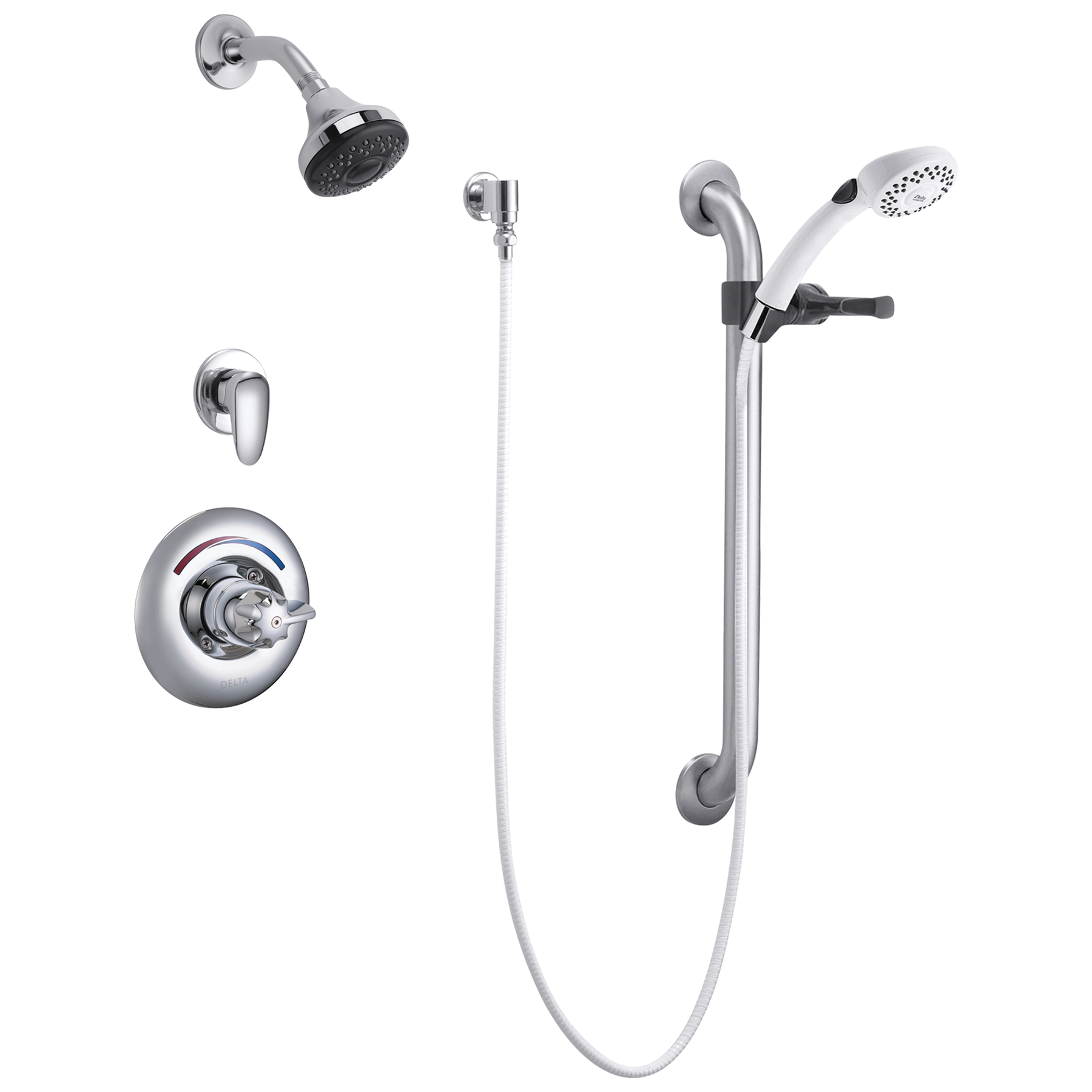 Universal Dual Shower Trim Diverter Hand Shower and Grab Bar