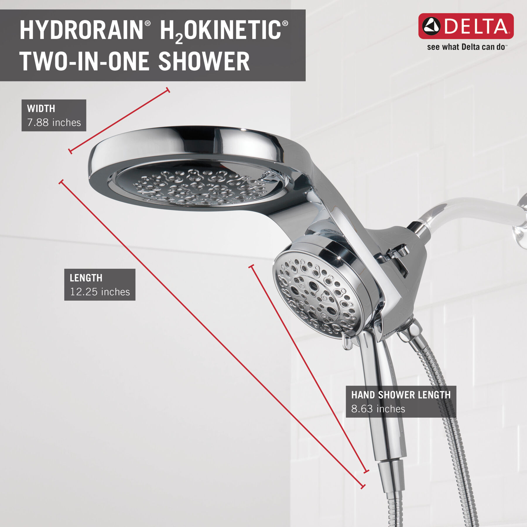 HydroRain® H2Okinetic® 5-Setting Two-in-One Shower Head (Recertified), image 7