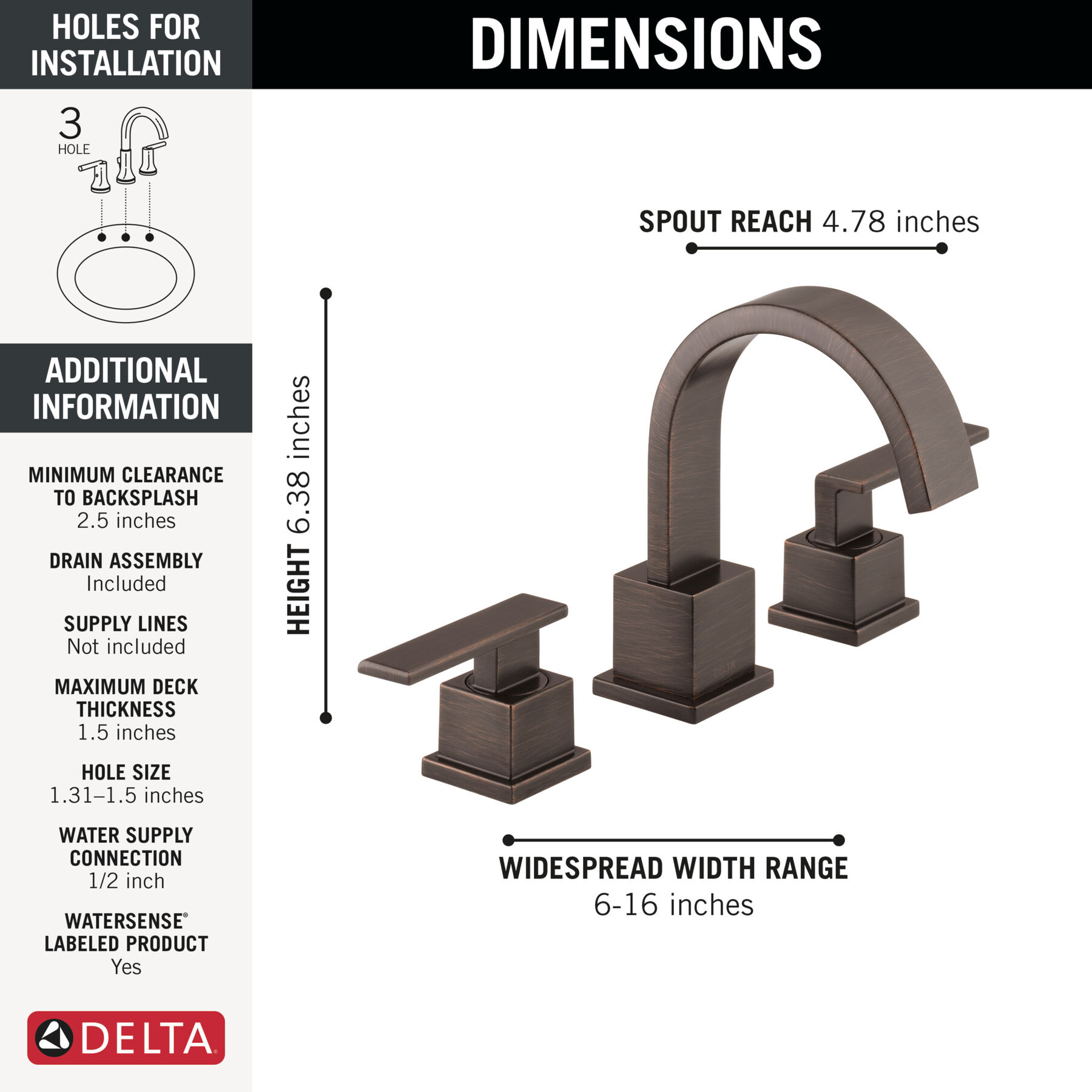 Two Handle Widespread Bathroom Faucet, image 1