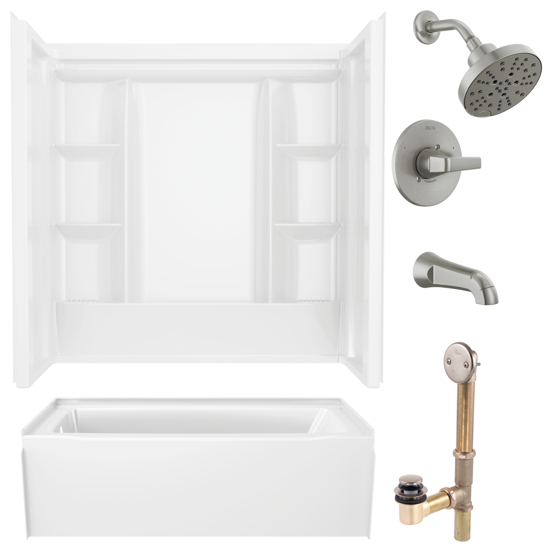 60x30 Alcove Bathtub, Wall Set, Trim and Drain Bundle - Left Drain