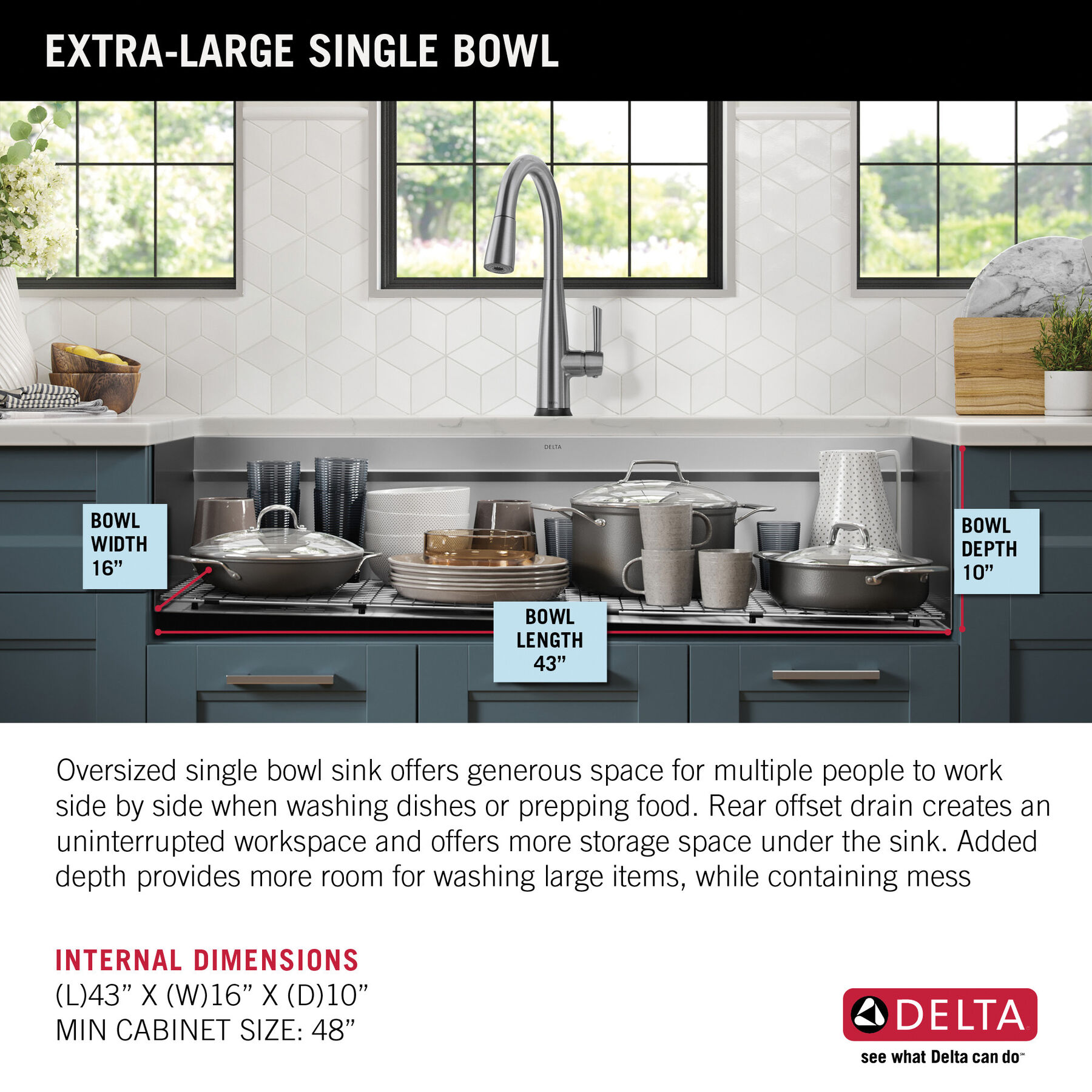 45” Workstation Undermount Single Bowl 16 Gauge Stainless Steel Kitchen Sink with 2-Tier WorkFlow™ Ledge and Accessories, image 6