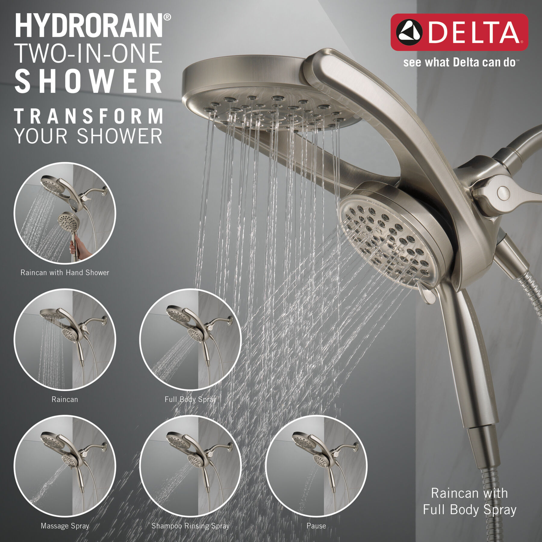 HydroRain® 4-Setting Two-in-One Shower Head (Recertified), image 2