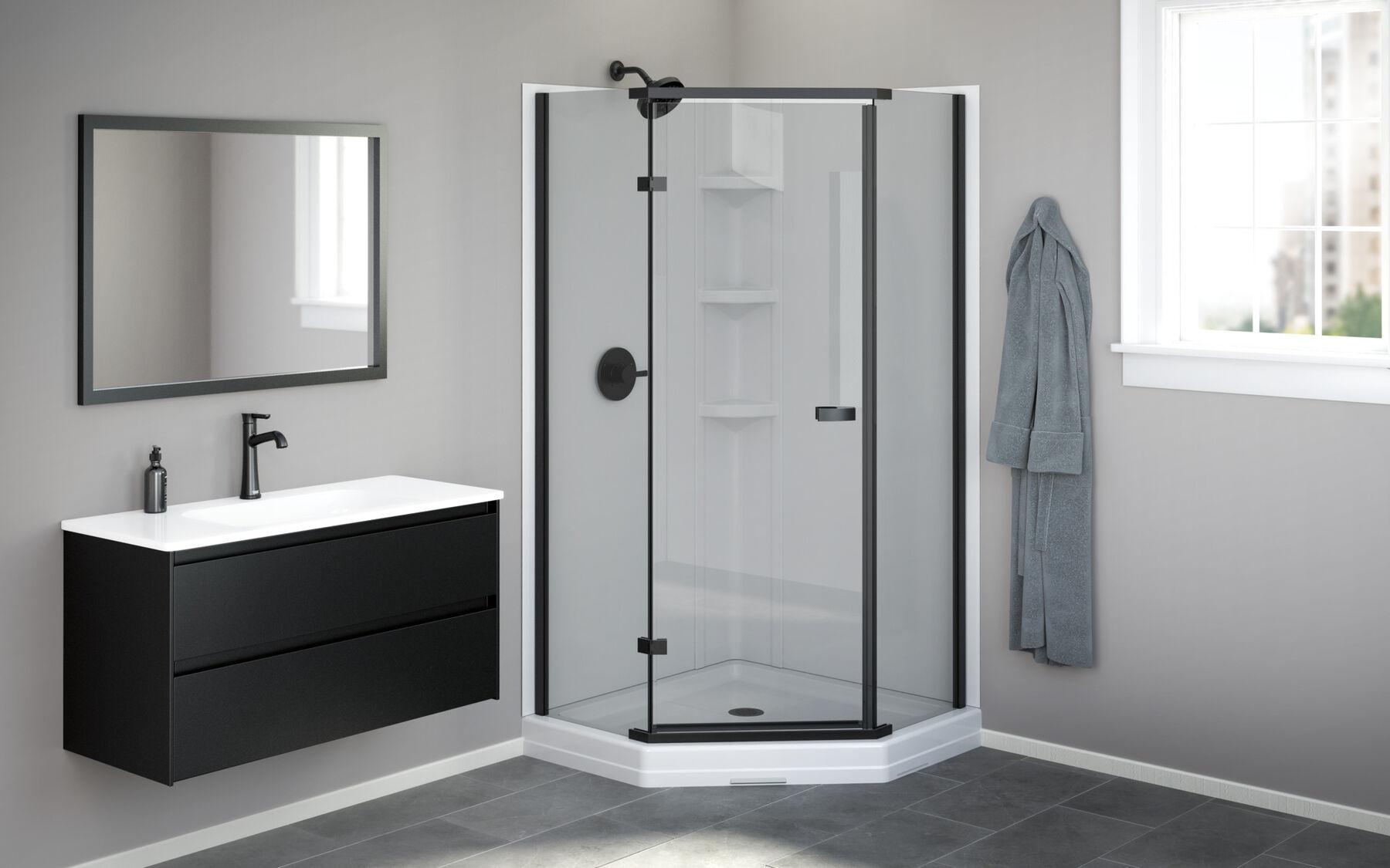 38x38 Corner Shower Bundle with Door - Classic Neo with Glue Up Wall Set, image 2