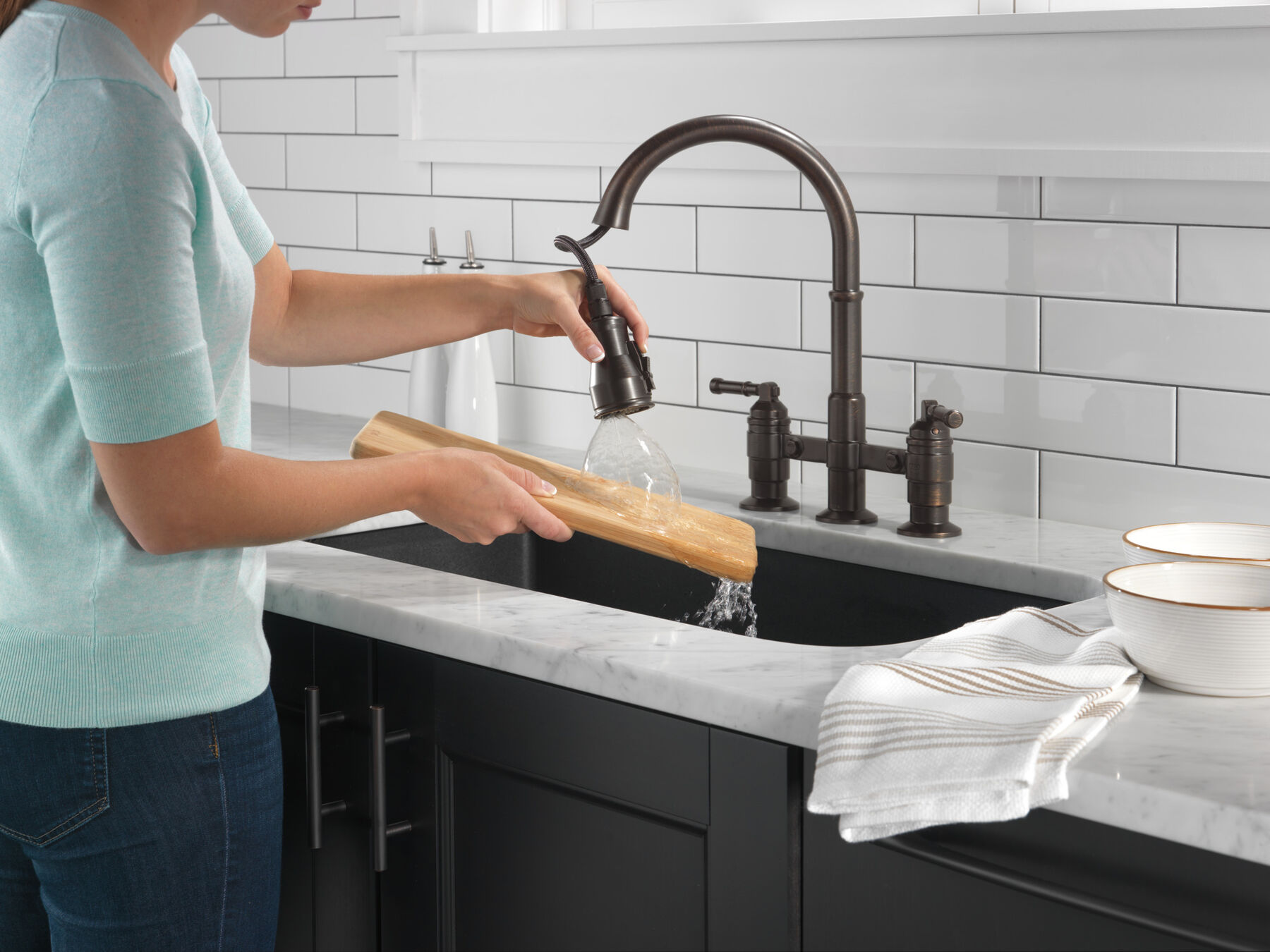 Two Handle Pull-Down Bridge Kitchen Faucet, image 10