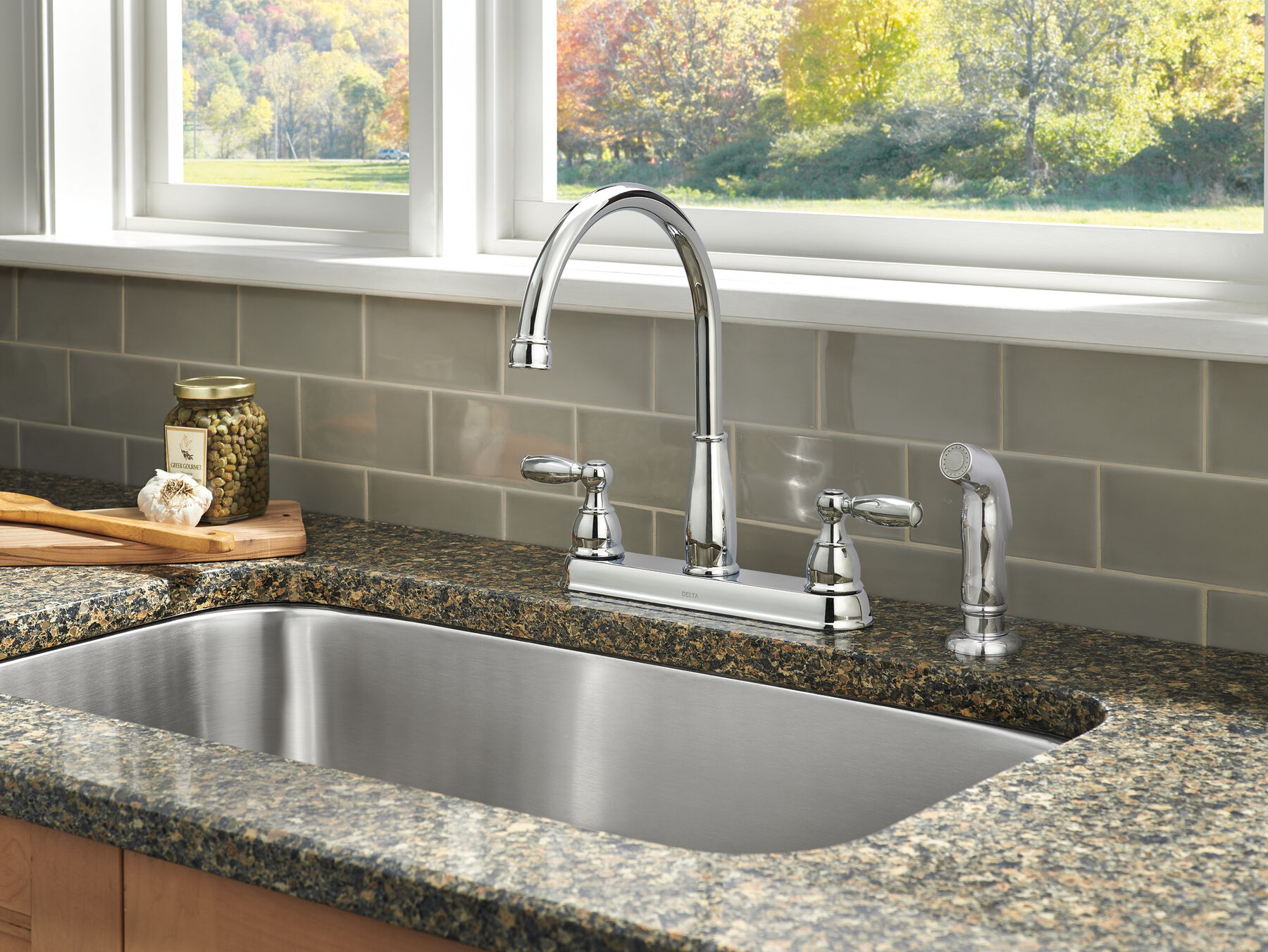 Two Handle Kitchen Faucet with Spray (Recertified), image 2