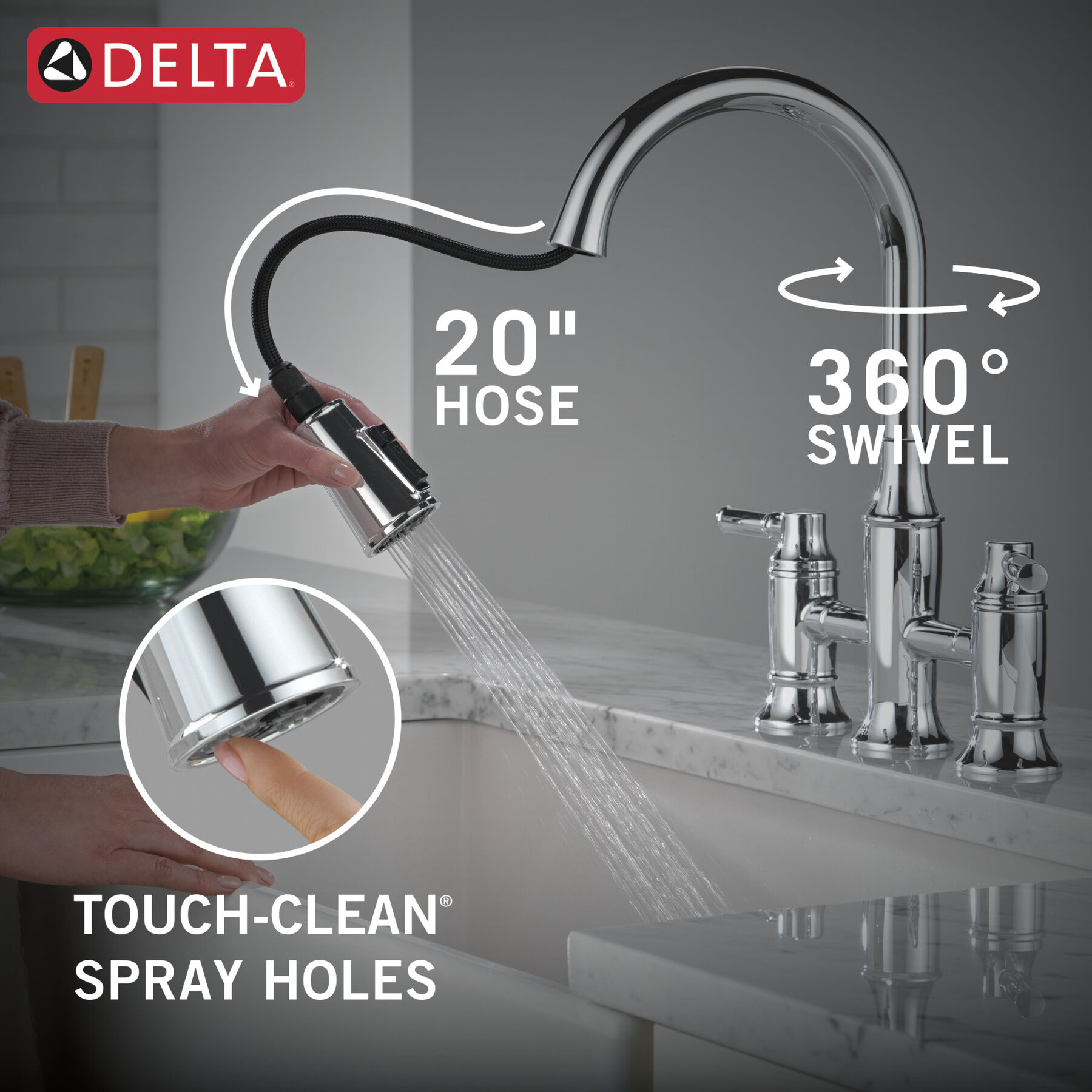 Two Handle Pull-Down Bridge Kitchen Faucet, image 6