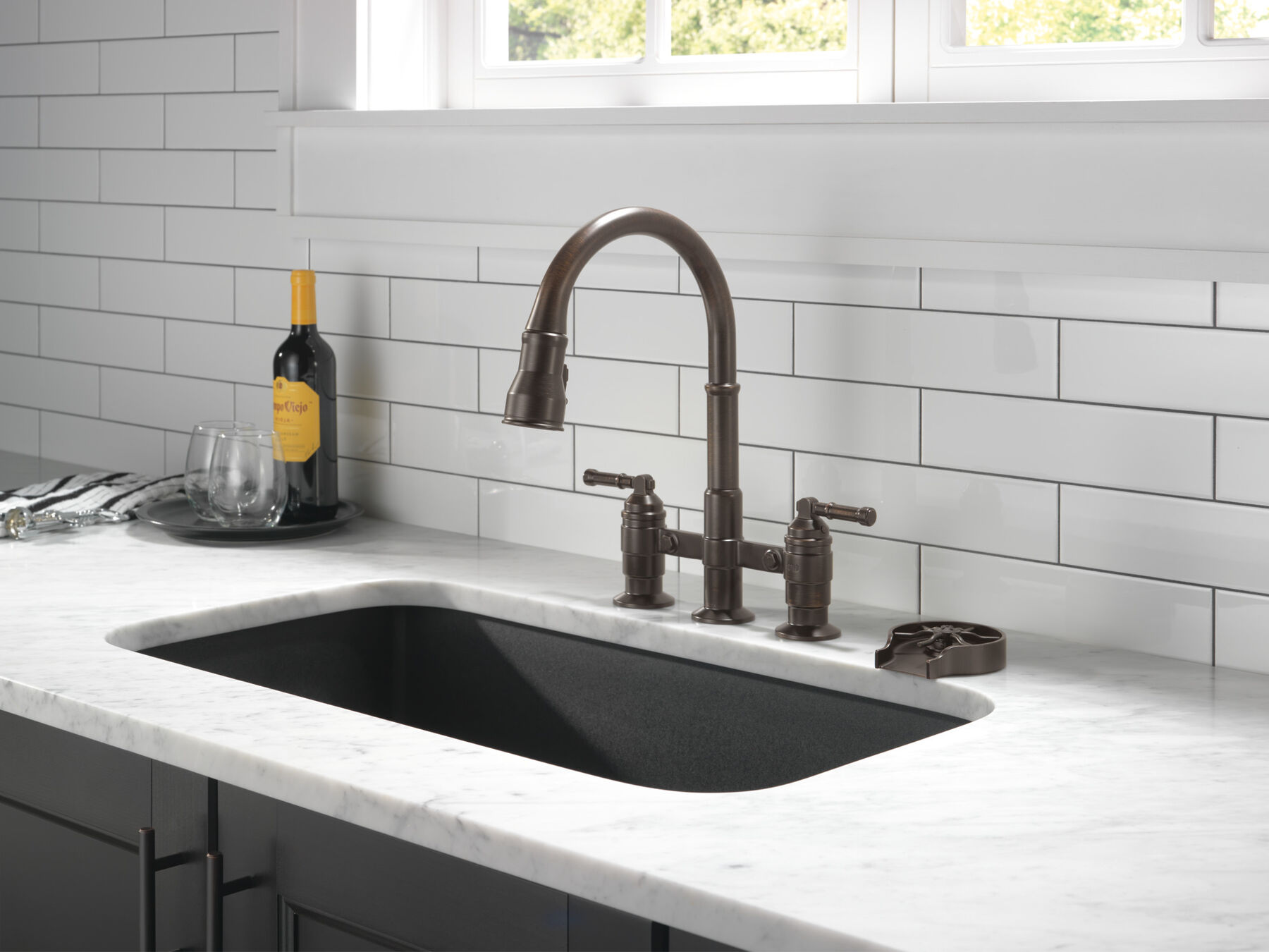 Two Handle Pull-Down Bridge Kitchen Faucet, image 21
