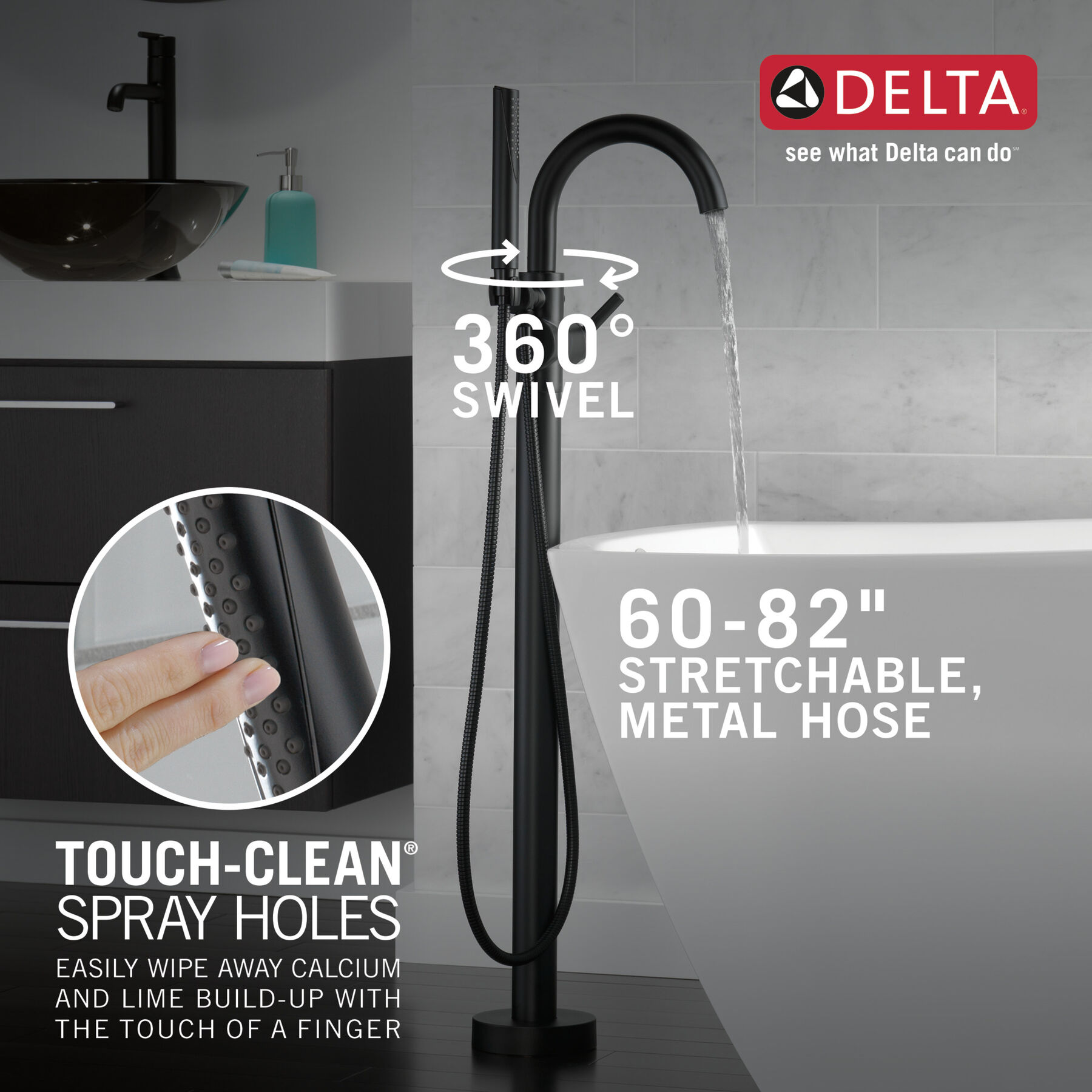 Single Handle Floor Mount Tub Filler Trim with Hand Shower (Recertified), image 3