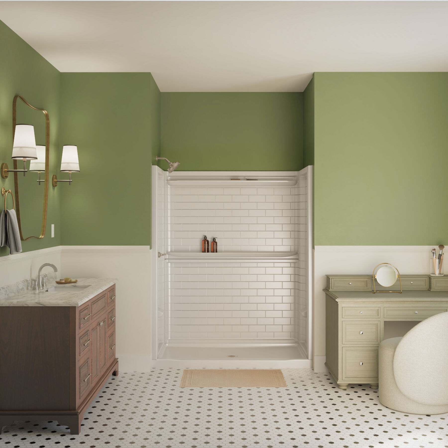 60x32 Alcove Shower Base with Tile Wall Bundle - Center Drain, image 2