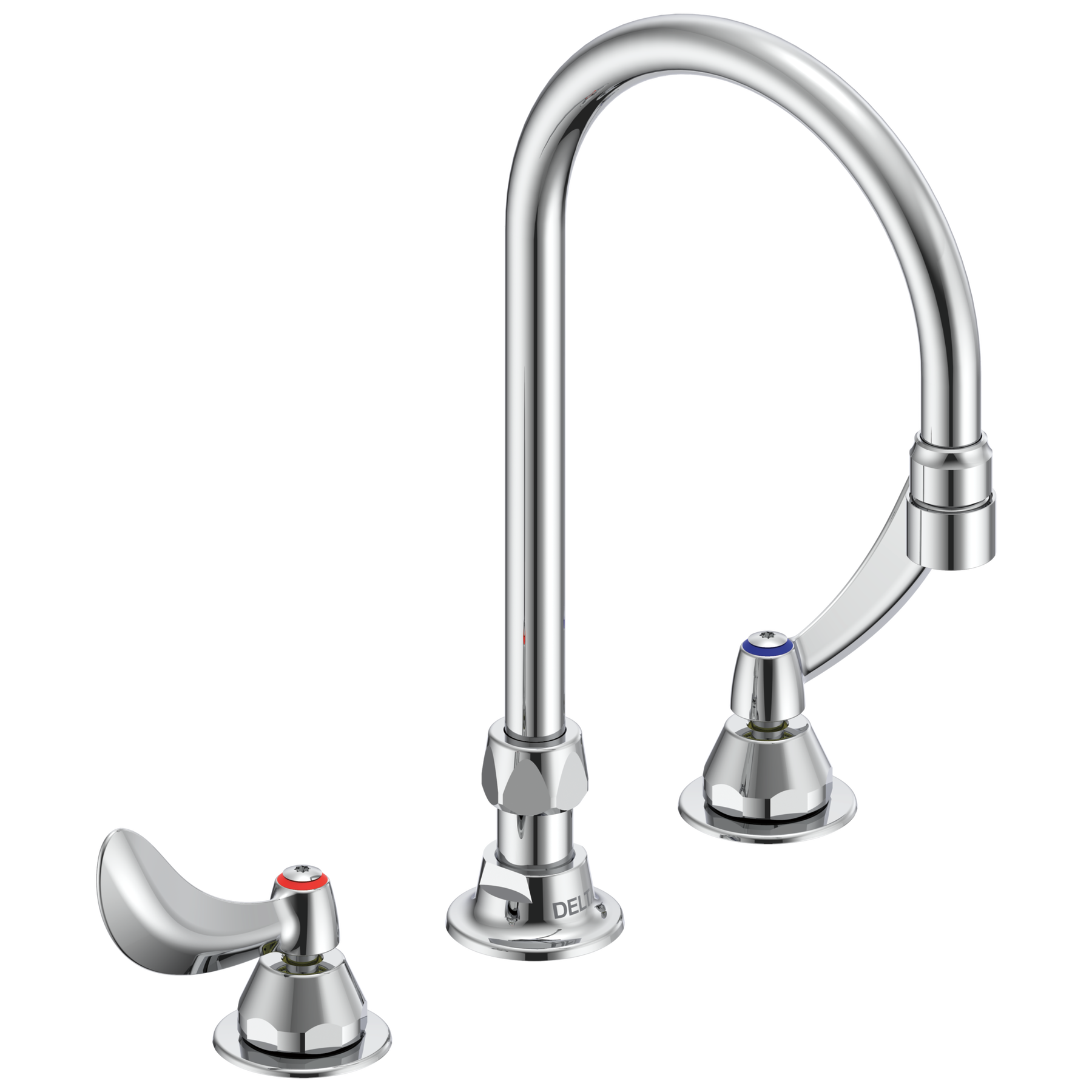 Two Handle 8 In Below Deck-Mount Faucet with Limited Swing Spout