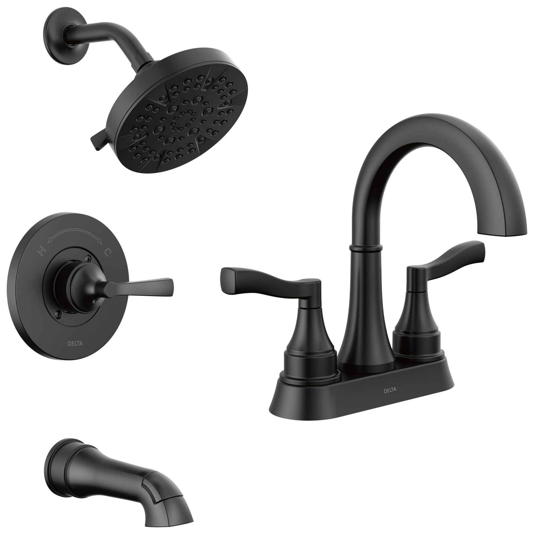 Centerset Lavatory Faucet with 14 Series Tub Shower Trim and Rough Bundle