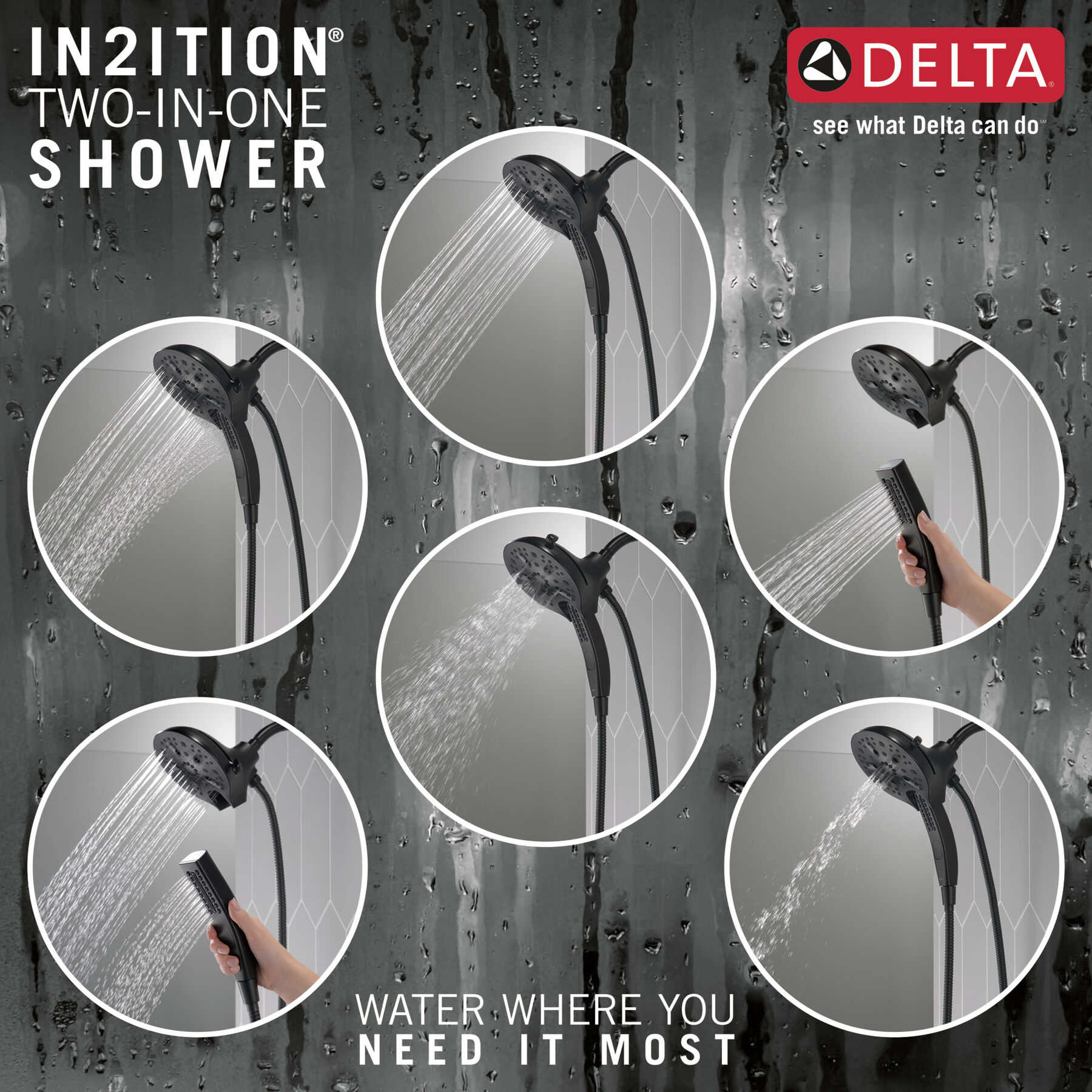 In2ition® H<sub>2</sub>Okinetic® 5-Setting Two-in-One Shower (Recertified), image 3