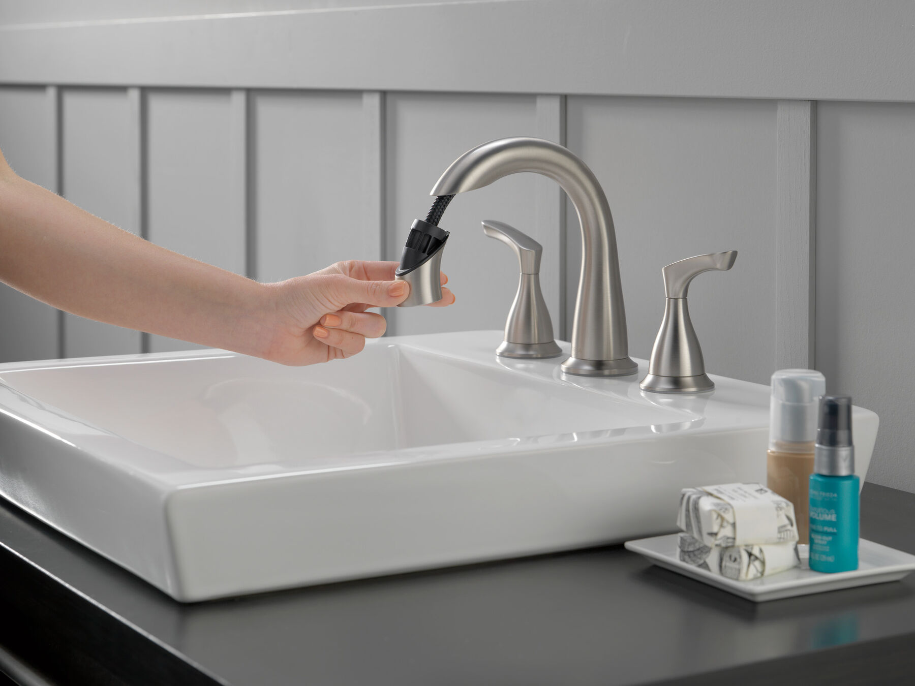Two Handle Widespread Pull-Down Bathroom Faucet, image 4