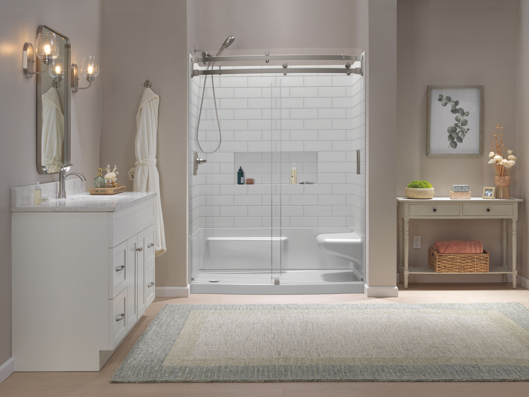 60x32 Alcove Shower Base with Door Bundle - Right Seat Left Drain Curve, image 3