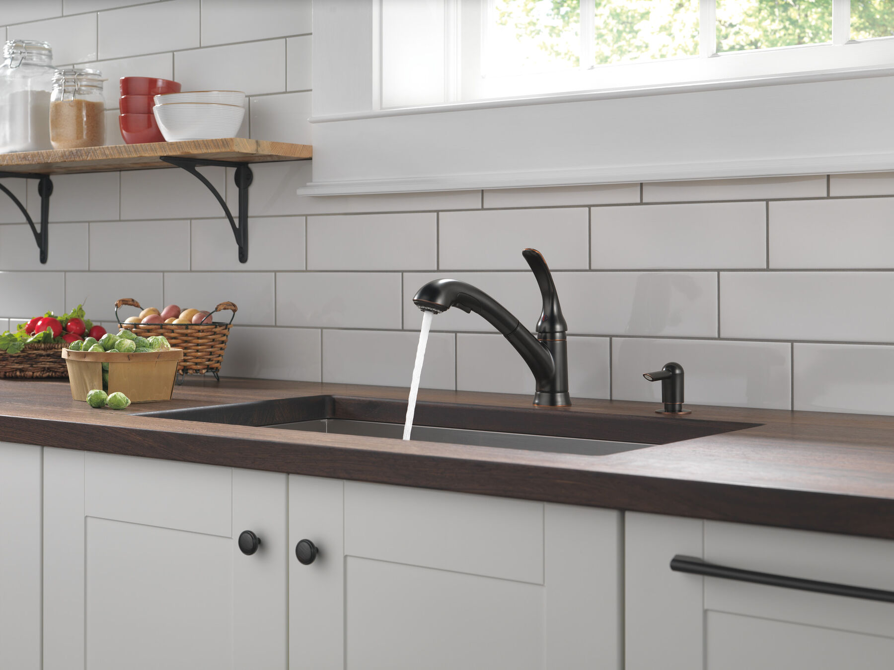Single Handle Pull-Out Kitchen Faucet with Soap Dispenser, image 6