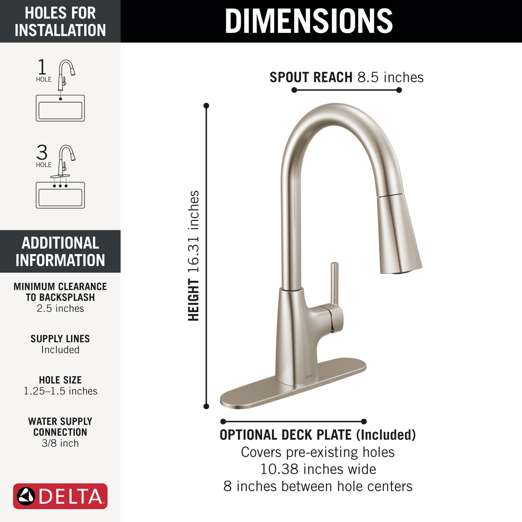 Single Handle Pull-Down Kitchen Faucet, image 3