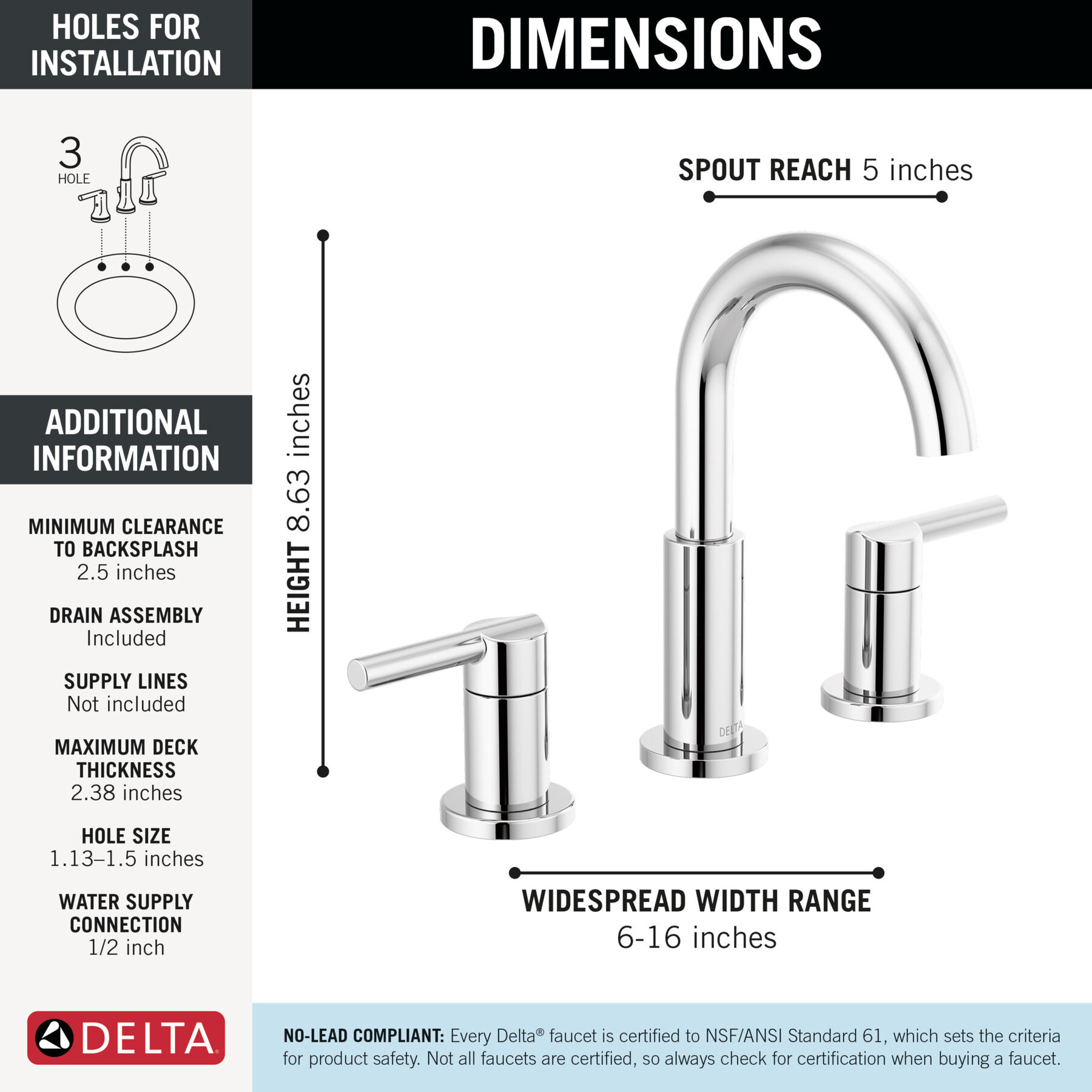 Two Handle Widespread Bathroom Faucet, image 1