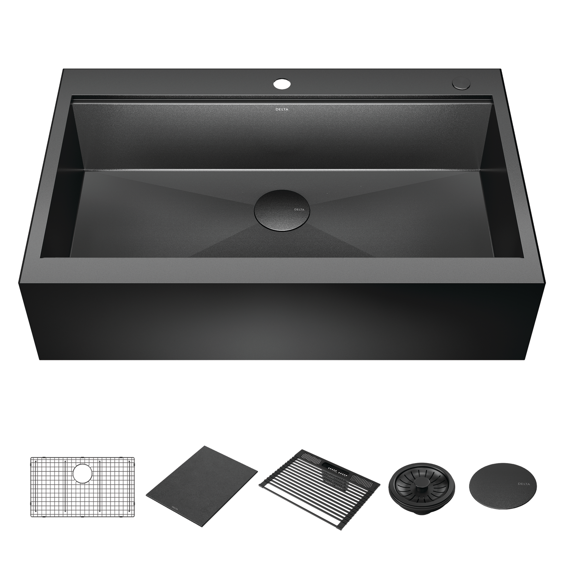 36” Retrofit Farmhouse Apron Front 16 Gauge Workstation Kitchen Sink Single Bowl in with WorkFlow™ Ledge and Accessories for Top Mount Drop-In Installation