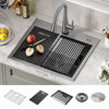 25” Workstation Kitchen Sink Drop-In Top Mount 16 Gauge Stainless Steel Single Bowl with WorkFlow™ Ledge and Accessories