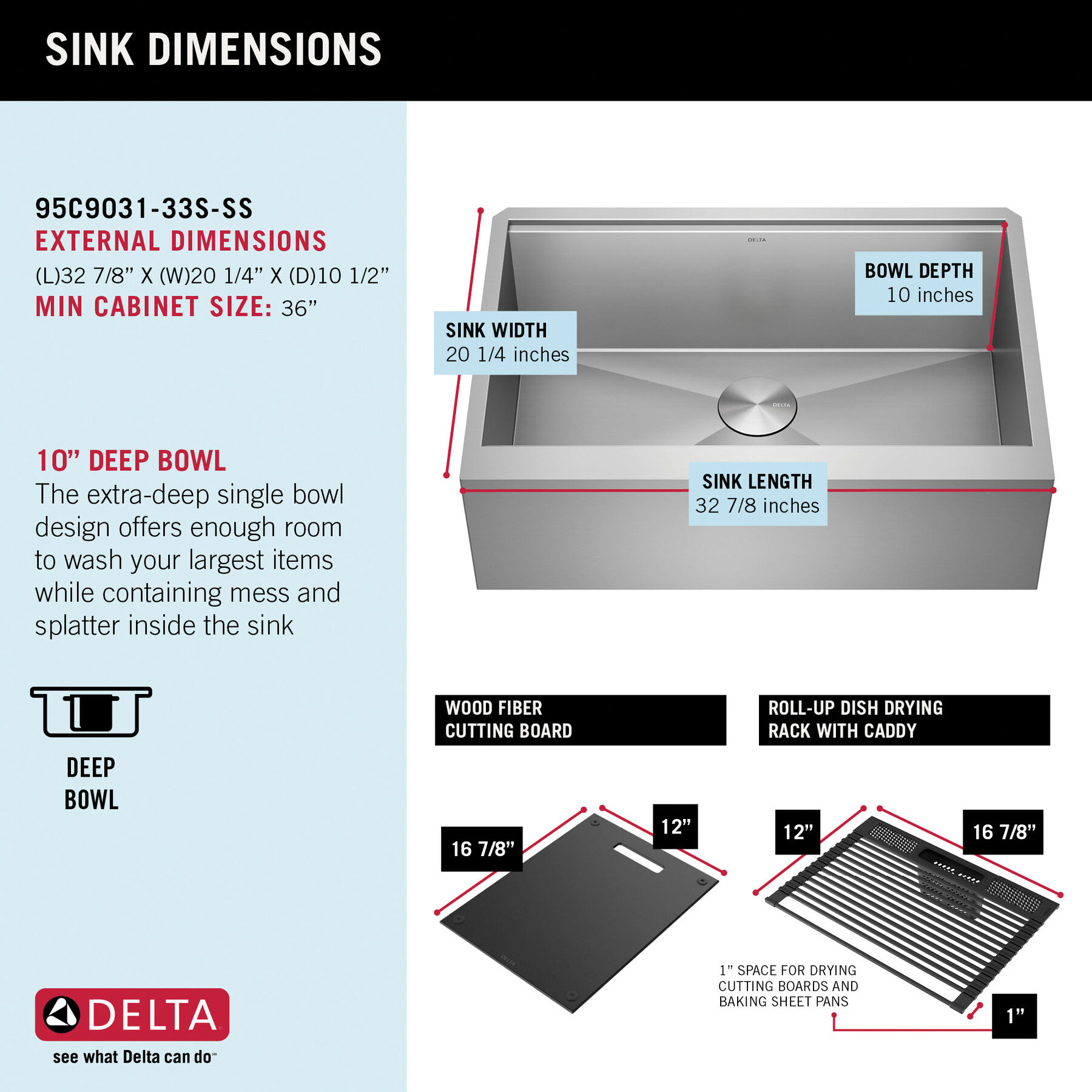 33” Workstation Undermount Single Bowl 16 Gauge Stainless Steel Farmhouse Apron Front Kitchen Sink with WorkFlow™ Ledge and Accessories, image 7