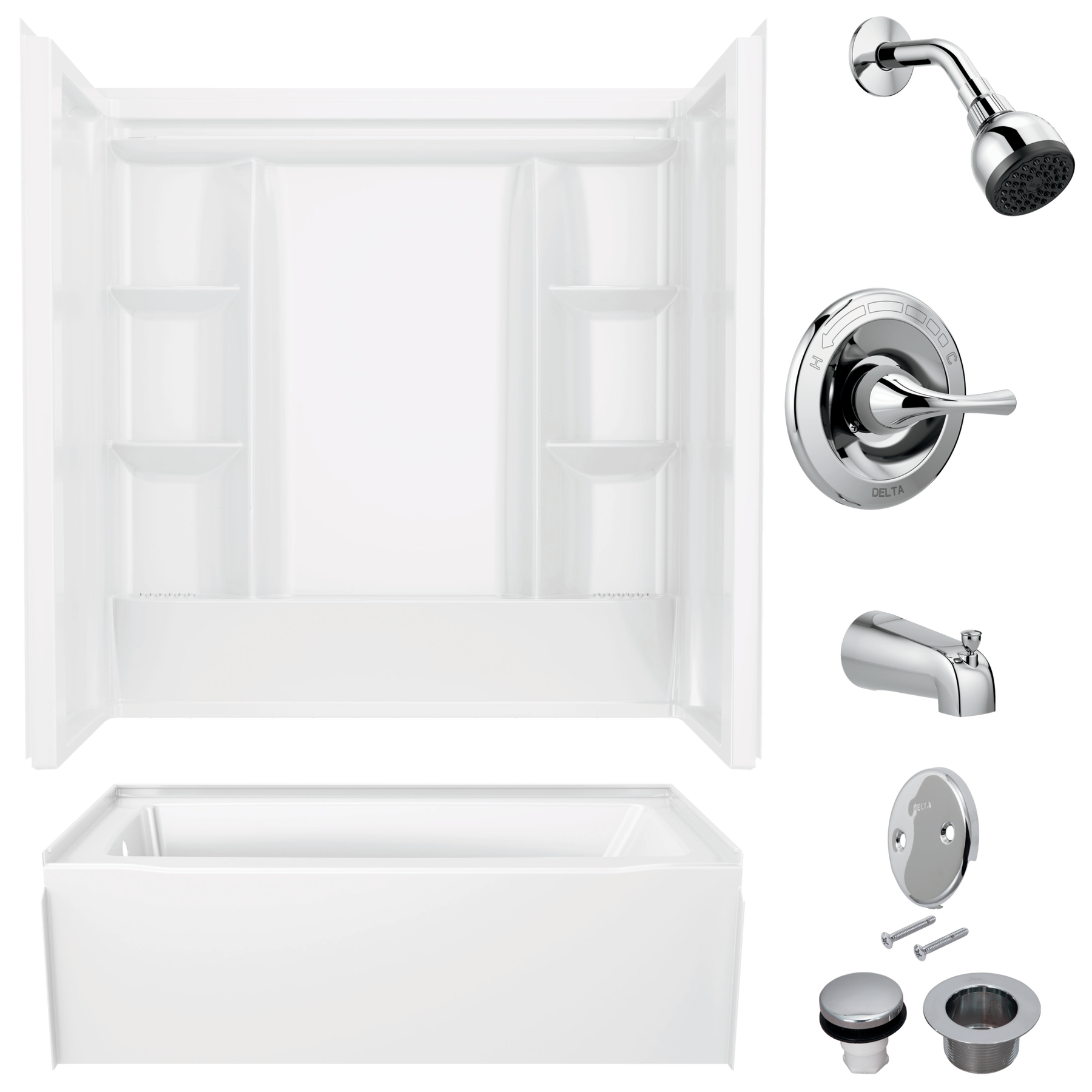 60x32 Alcove Bathtub Bundle with Trim, Drain and Overflow - Left Drain