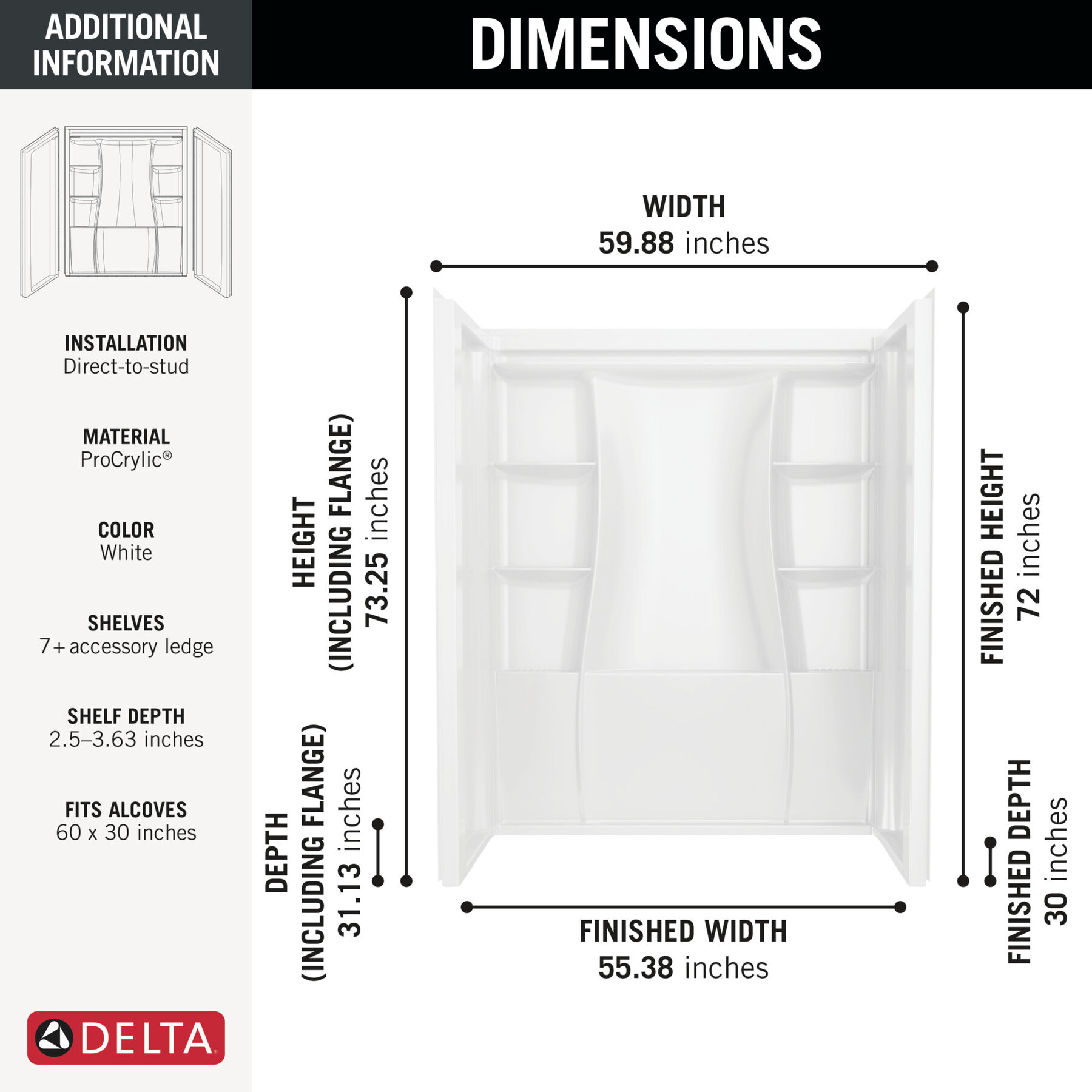 60"x30" Classic 500 Shower Wall