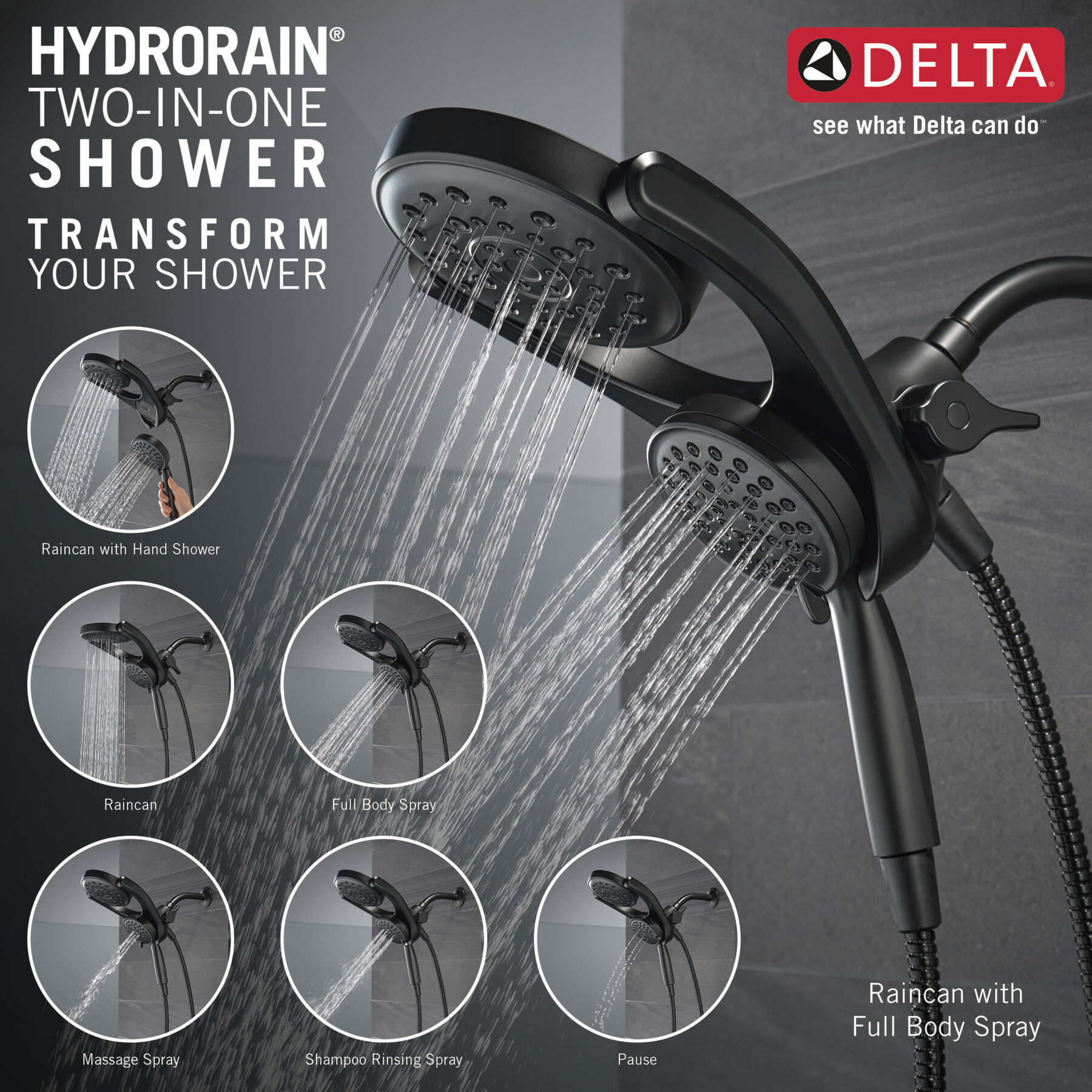 HydroRain® 4-Setting Two-in-One Shower Head (Recertified), image 2