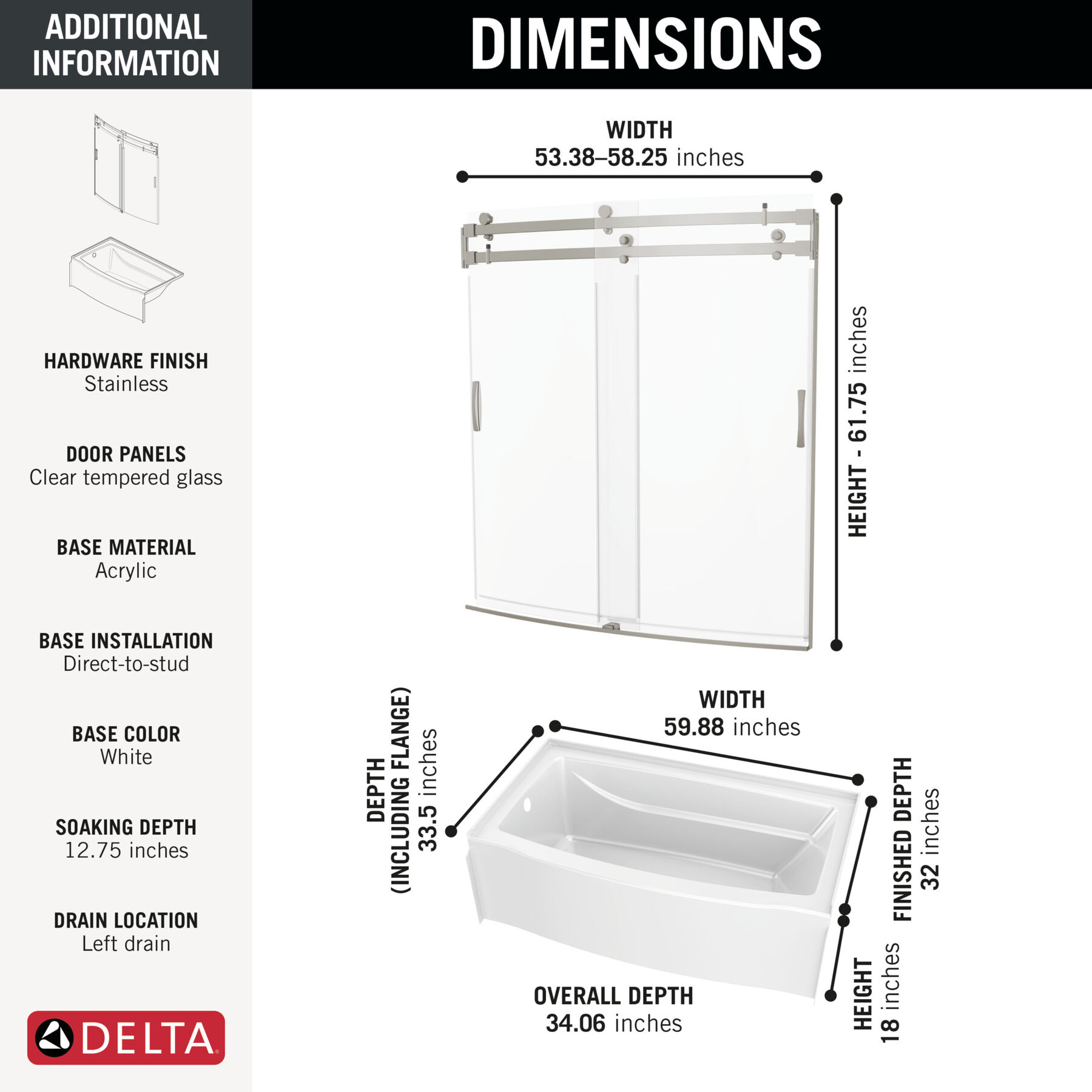 60x32 Alcove Bathtub with Door Bundle - Left Drain Curve, image 1