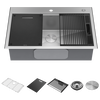33” Workstation Kitchen Sink Drop-In Top Mount 16 Gauge Stainless Steel Single Bowl with WorkFlow™ Ledge and Accessories