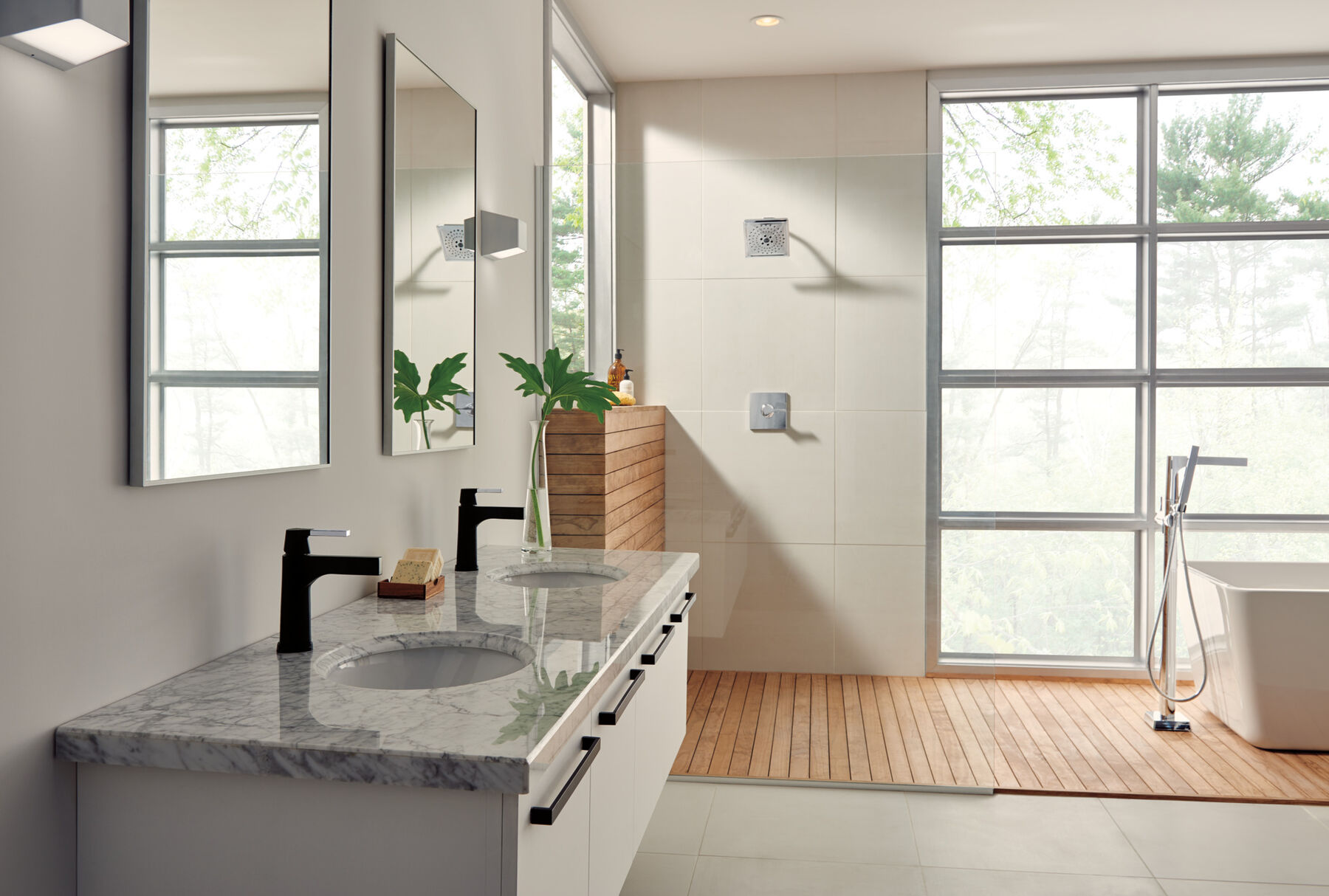 Single Handle Floor Mount Tub Filler Trim with Hand Shower, image 3