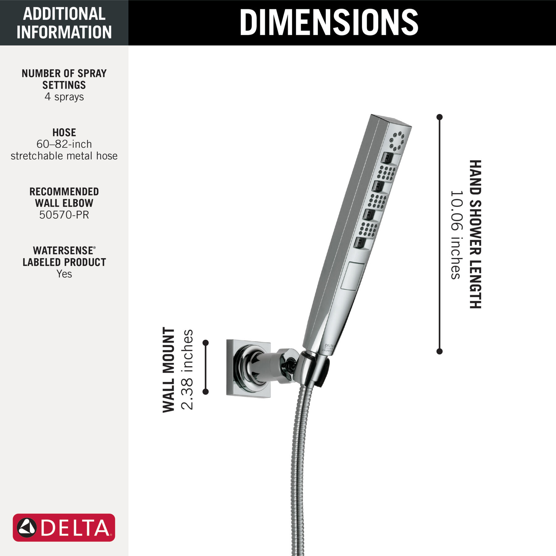 H<sub>2</sub>Okinetic® 4-Setting Wall Mount Hand Shower, image 2