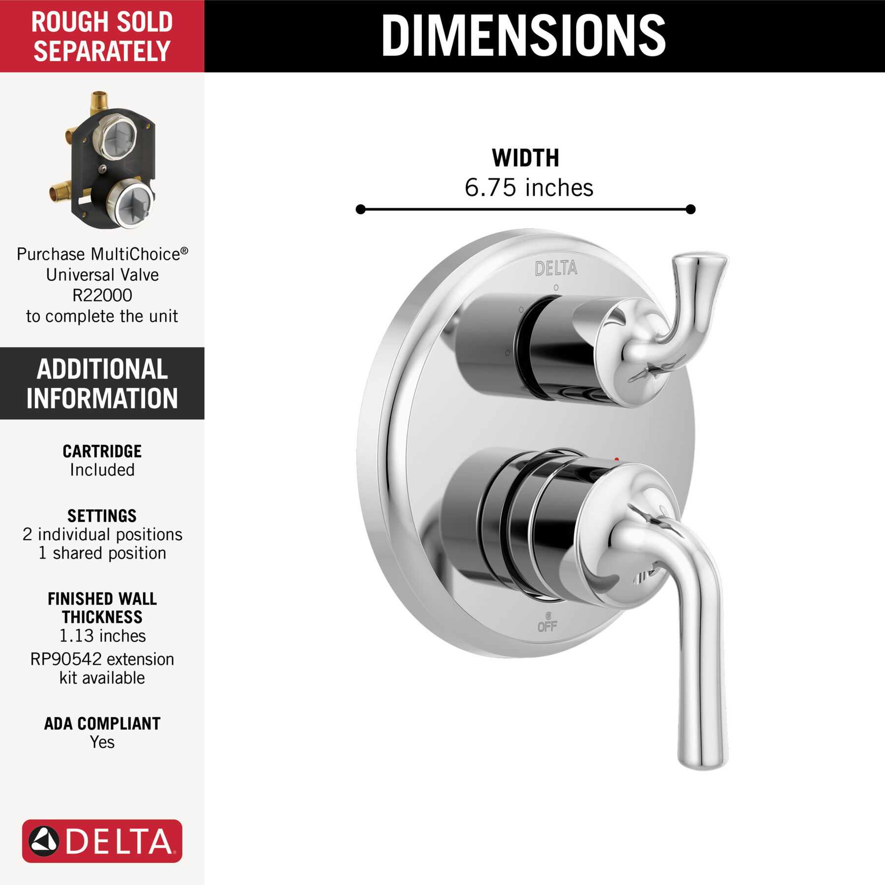 Two-Handle Monitor® 14 Series Valve Trim with 3-Setting Integrated Diverter, image 1