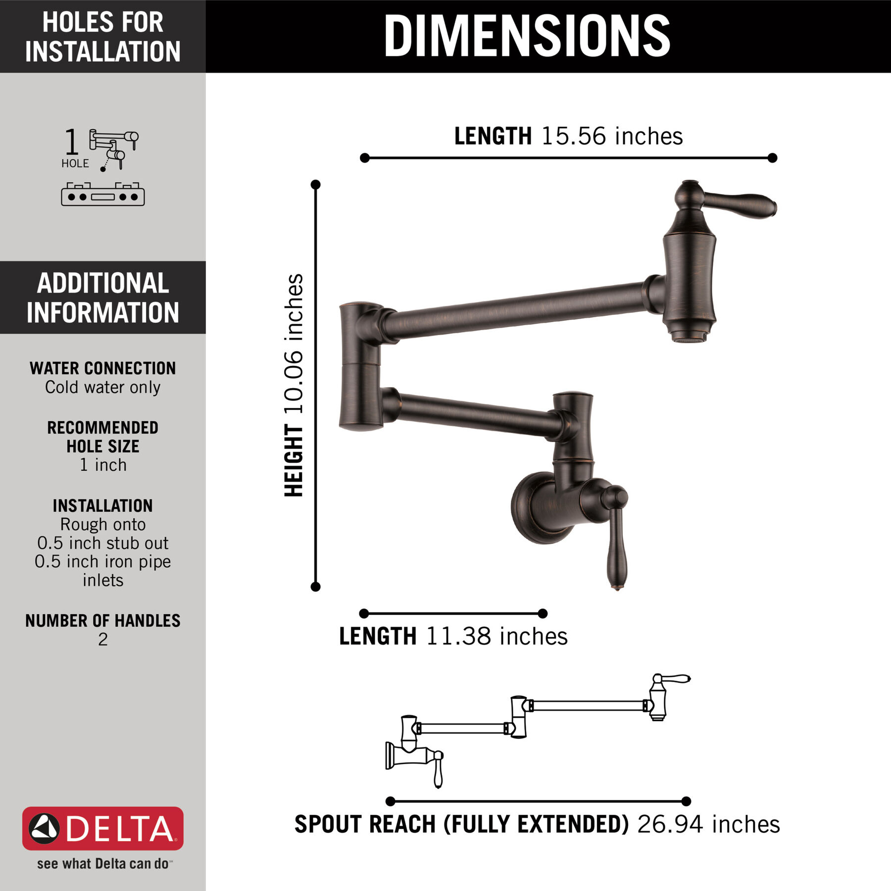Traditional Wall Mount Pot Filler (Recertified), image 1
