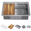 30” Workstation Kitchen Sink Drop-In Top Mount Stainless Steel Single Bowl with WorkFlow™ Ledge and Accessories