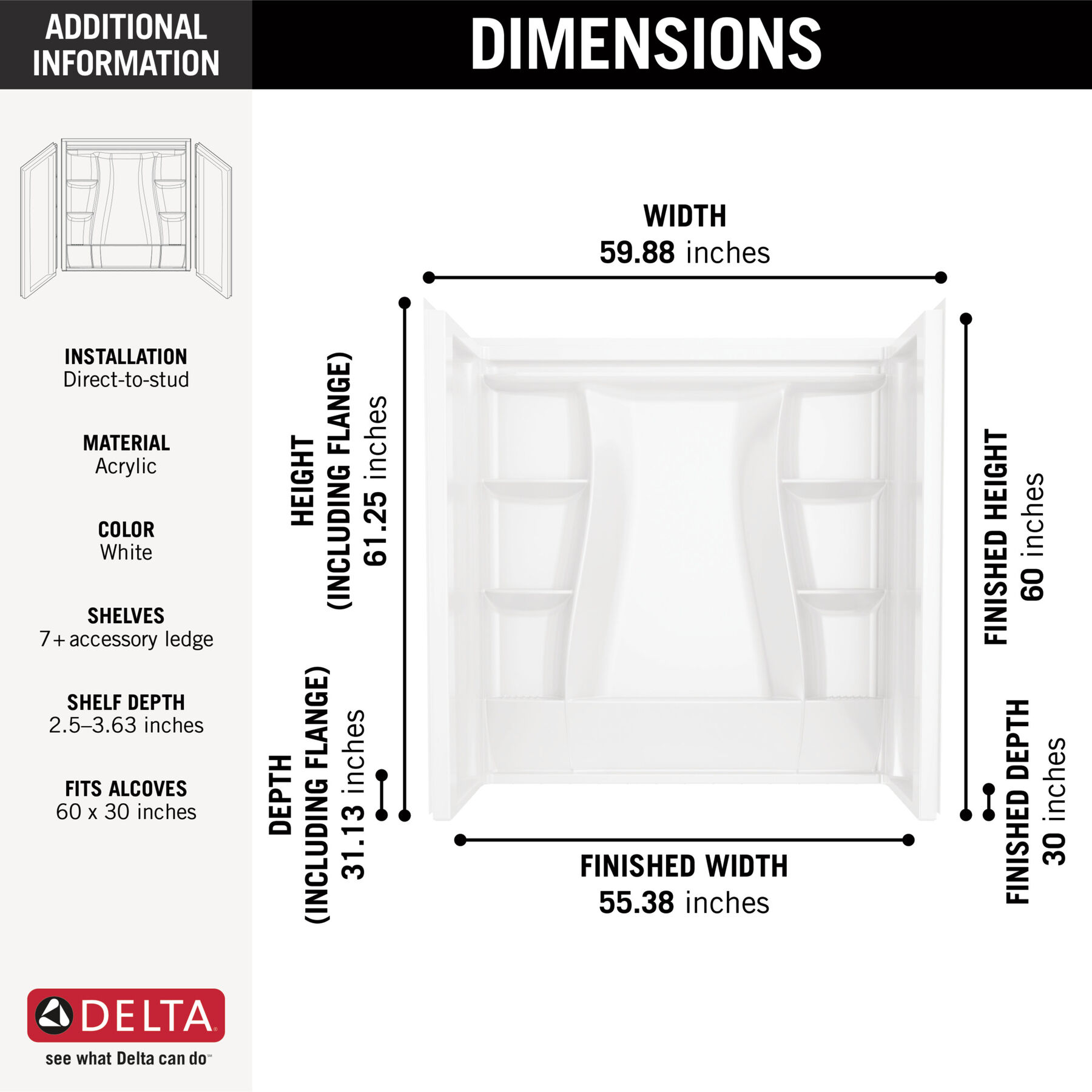 60"x30" Classic 500 Bathtub Wall, image 4